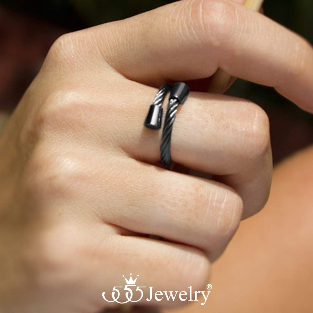 image:image555Jewelry Stainless Steel Twisted Cable Adjustable Open Ring for Women amp LadiesBlack