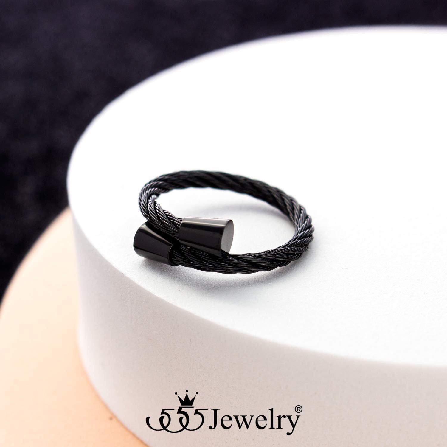 image:image555Jewelry Stainless Steel Twisted Cable Adjustable Open Ring for Women amp LadiesBlack