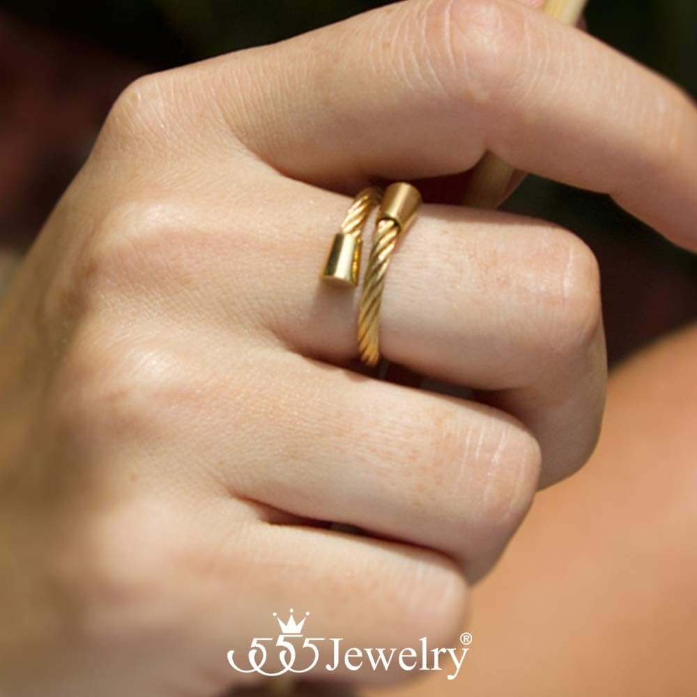 image:image555Jewelry Stainless Steel Twisted Cable Adjustable Open Ring for Women amp LadiesGold