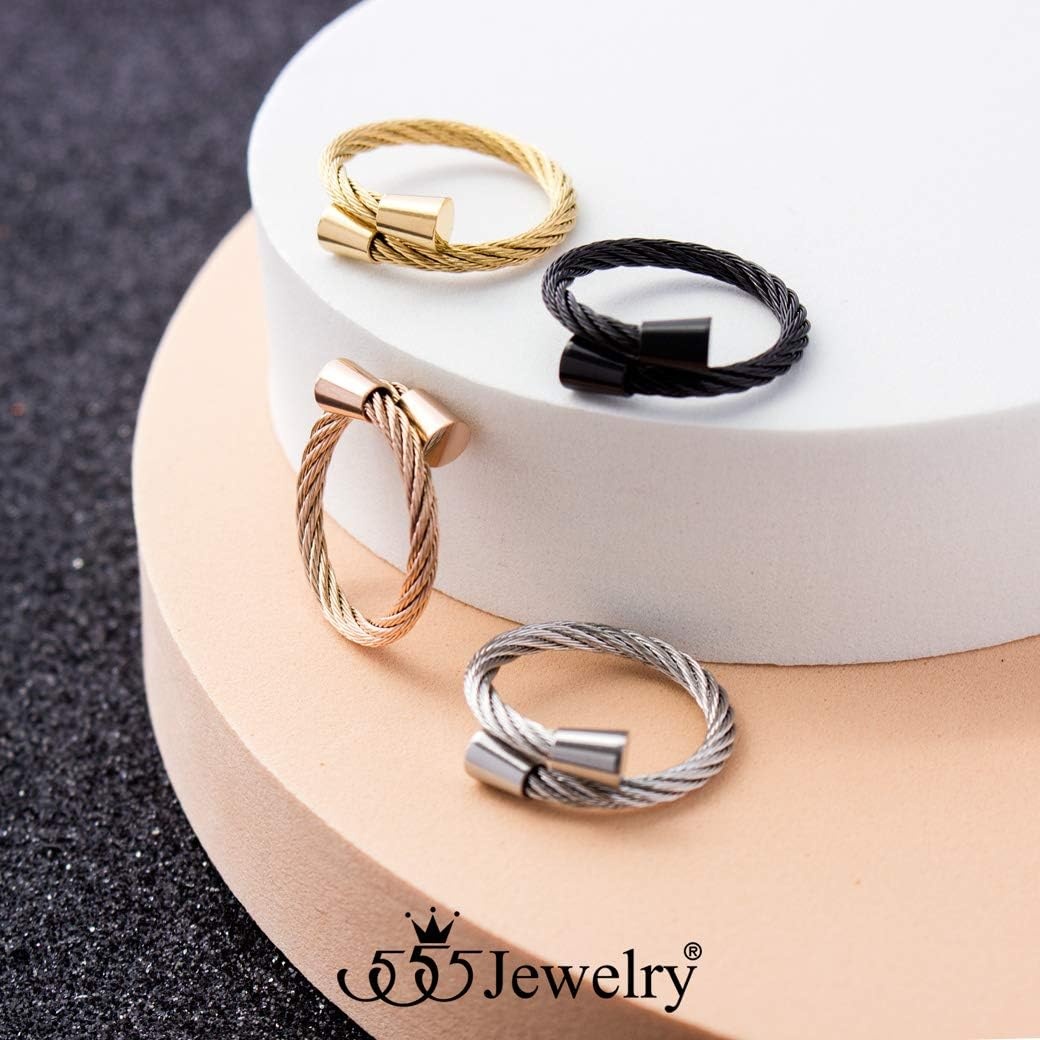 image:image555Jewelry Stainless Steel Twisted Cable Adjustable Open Ring for Women amp LadiesGold