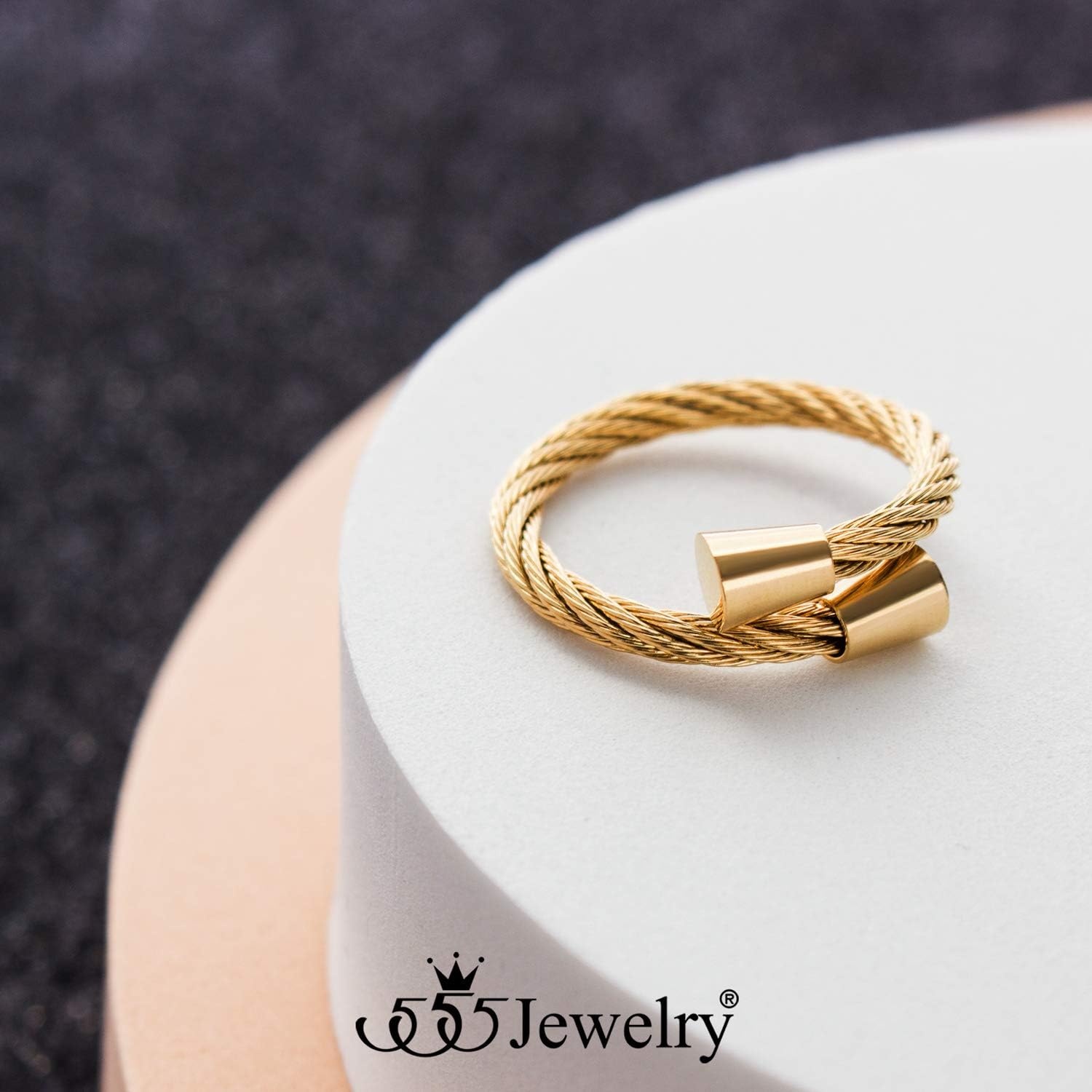 image:image555Jewelry Stainless Steel Twisted Cable Adjustable Open Ring for Women amp LadiesGold