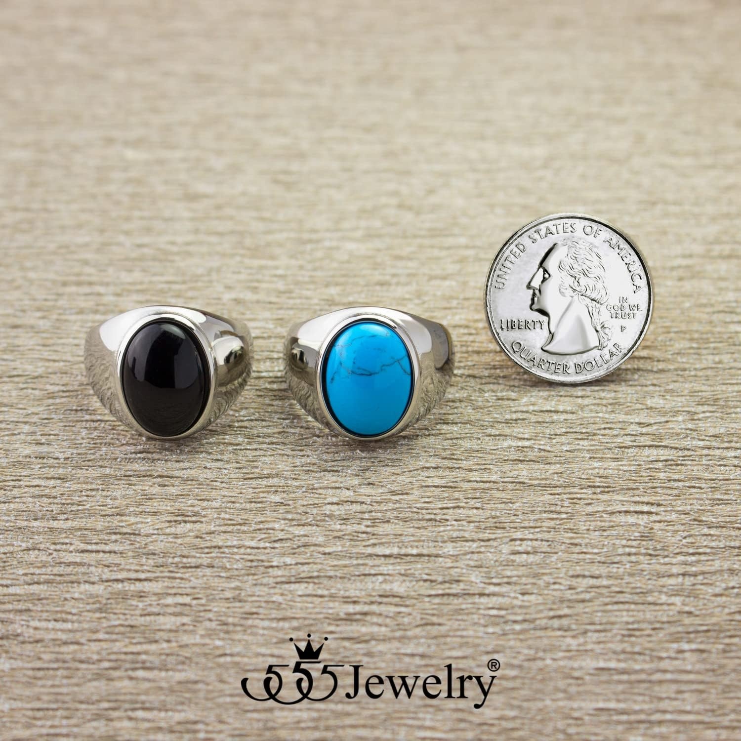 image:image555Jewelry Stainless Steel Modern Domed Oval Signet TurquoiseOnyx Stone Ring for MenTurquoise