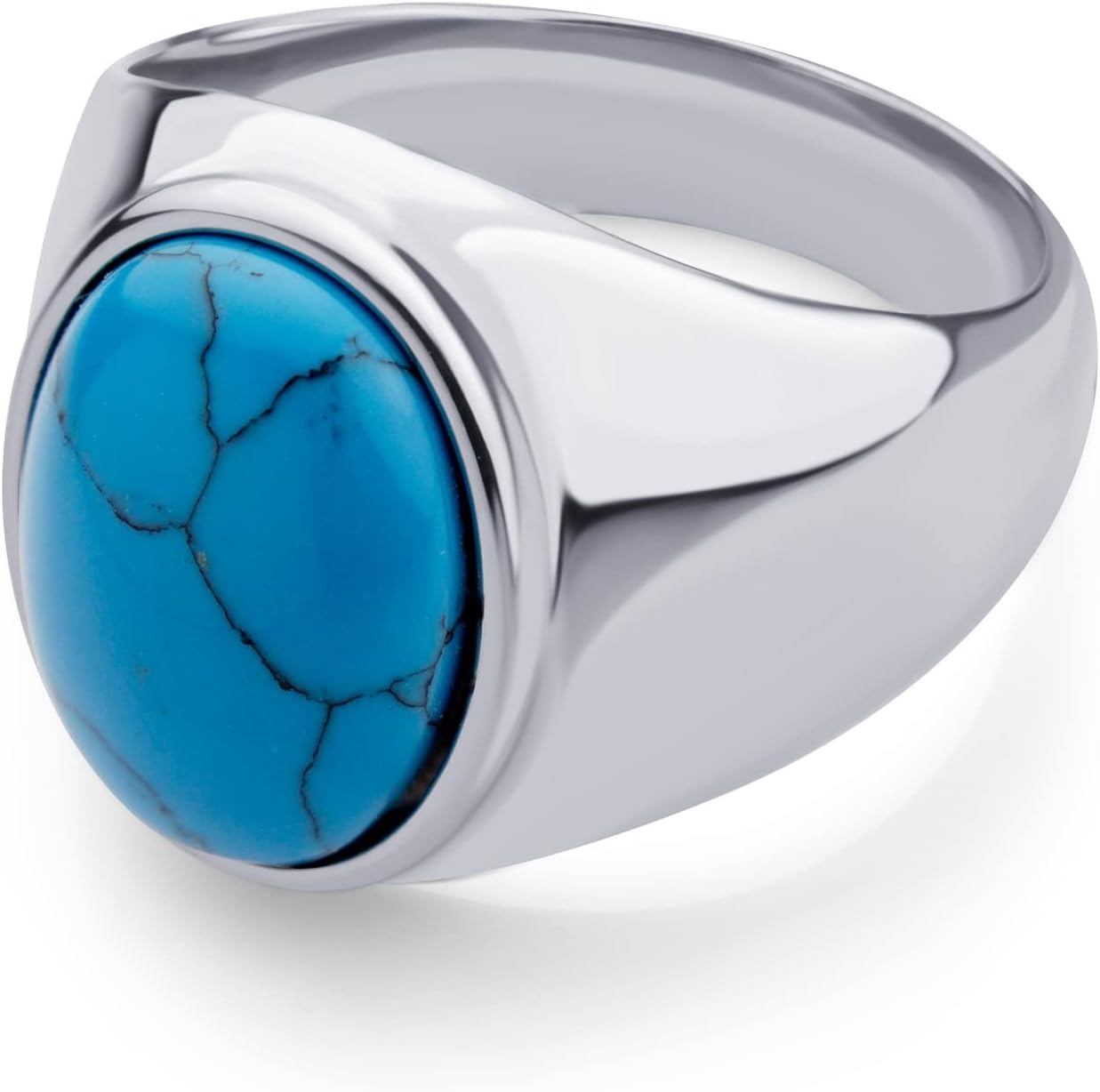 image:image555Jewelry Stainless Steel Modern Domed Oval Signet TurquoiseOnyx Stone Ring for MenTurquoise