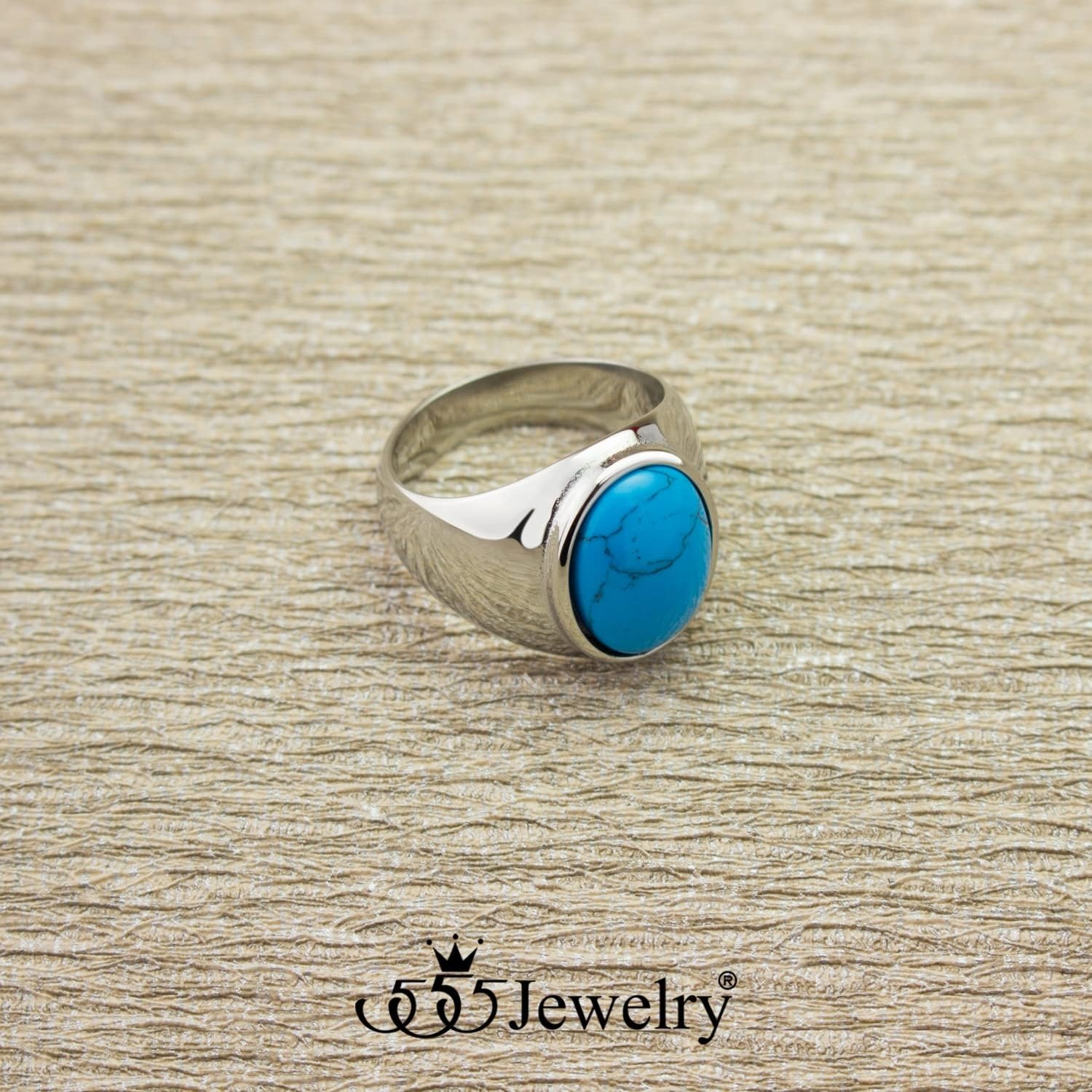 image:image555Jewelry Stainless Steel Modern Domed Oval Signet TurquoiseOnyx Stone Ring for MenTurquoise