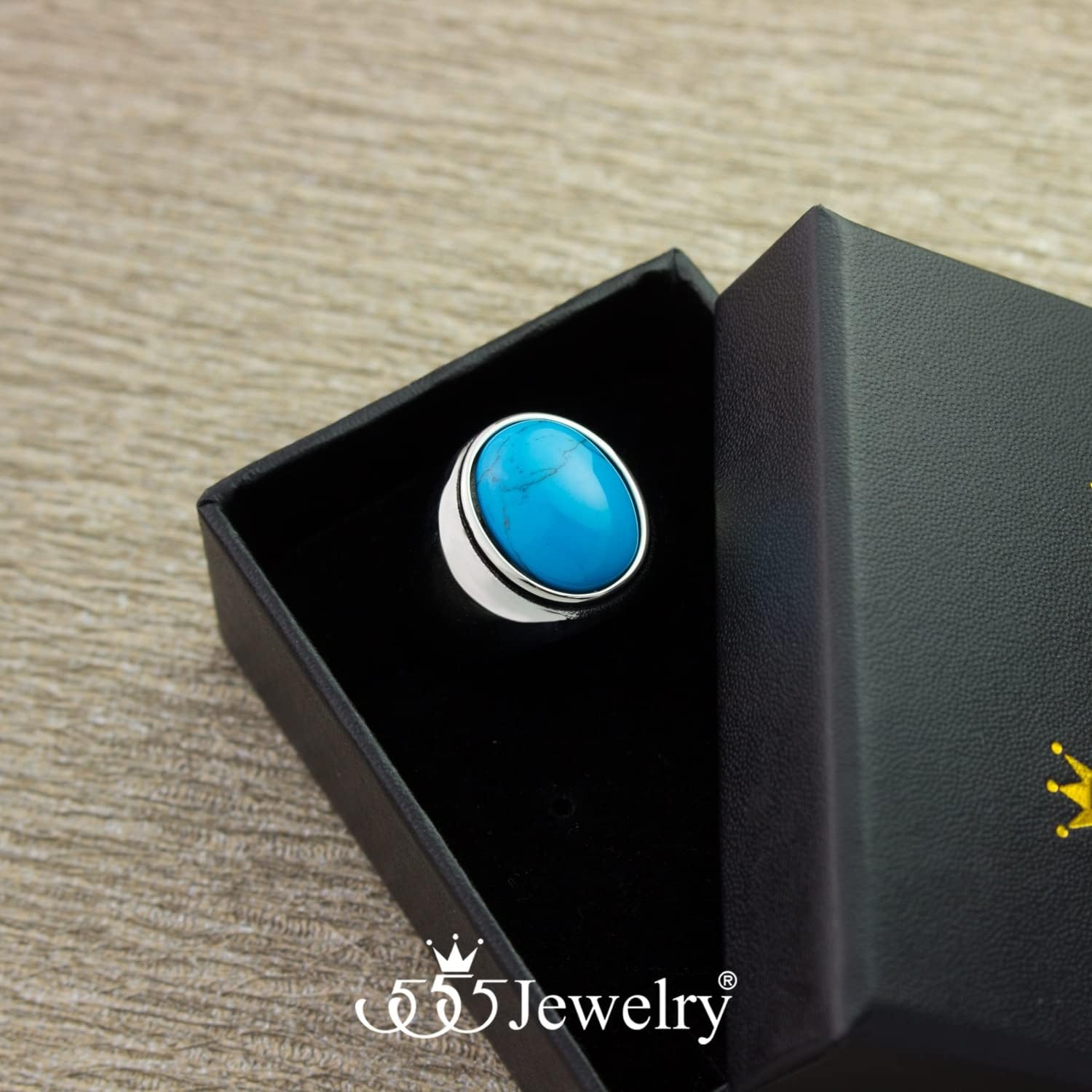 image:image555Jewelry Stainless Steel Modern Domed Oval Signet TurquoiseOnyx Stone Ring for MenTurquoise