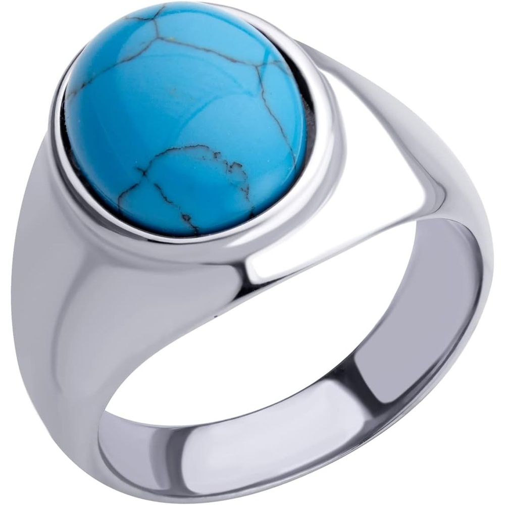 image:image555Jewelry Stainless Steel Modern Domed Oval Signet TurquoiseOnyx Stone Ring for MenTurquoise