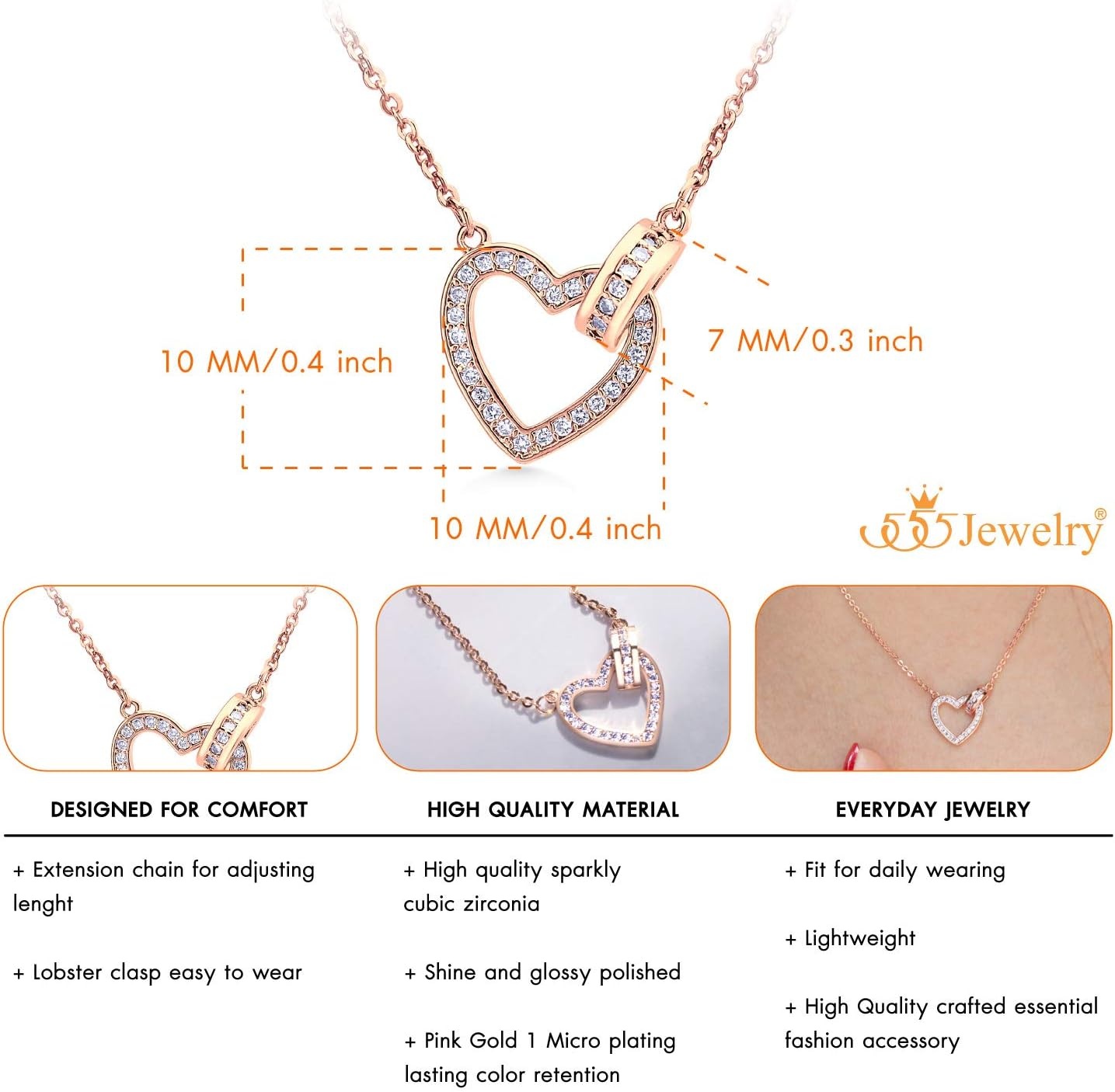 image:image555Jewelry 2mm Delicate Rhodium Plated Brass Tiny Heart Necklace Chain for WomenRose Gold