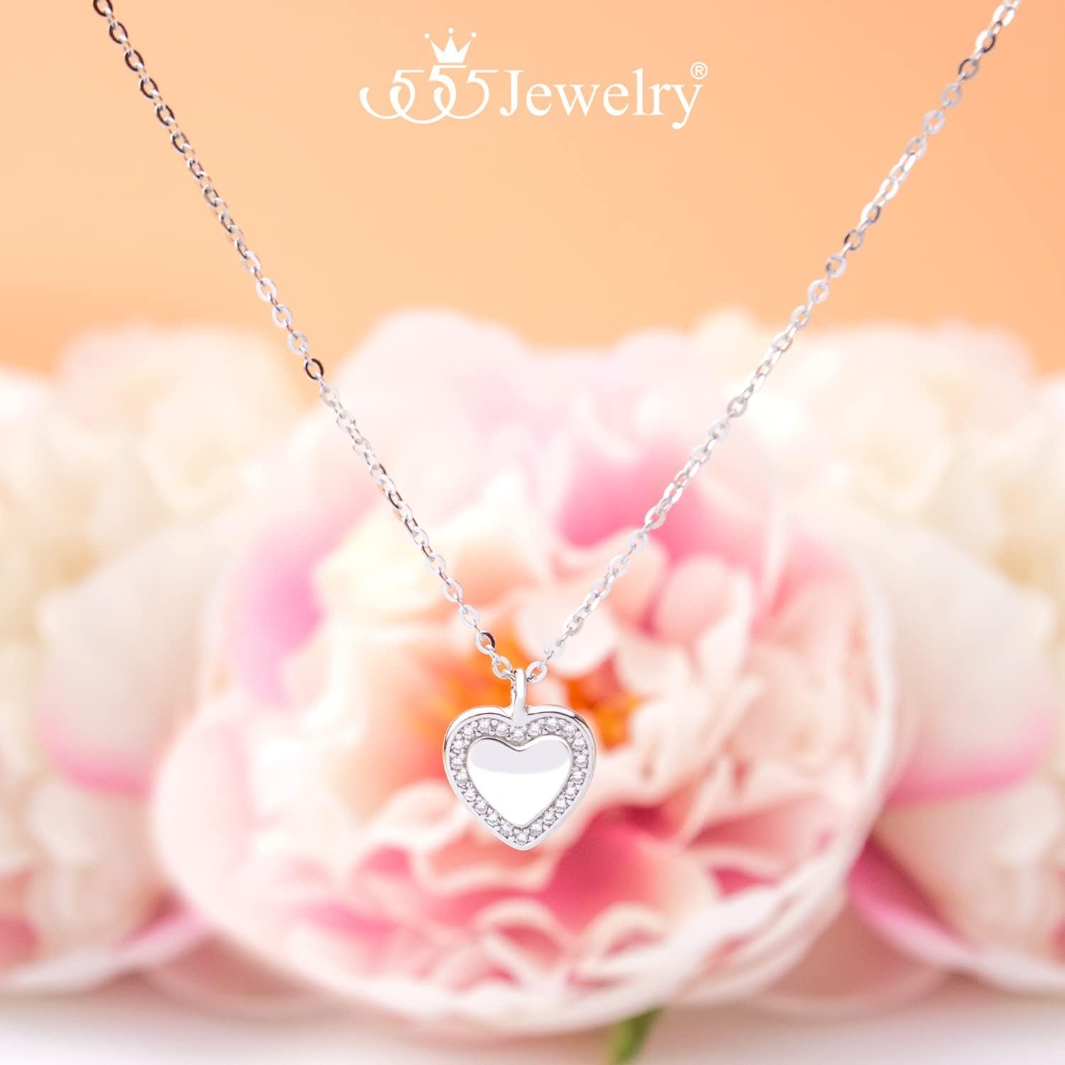 image:image555Jewelry Classy 925 Sterling Silver CZ Heart Necklace for Women amp GirlsSilver