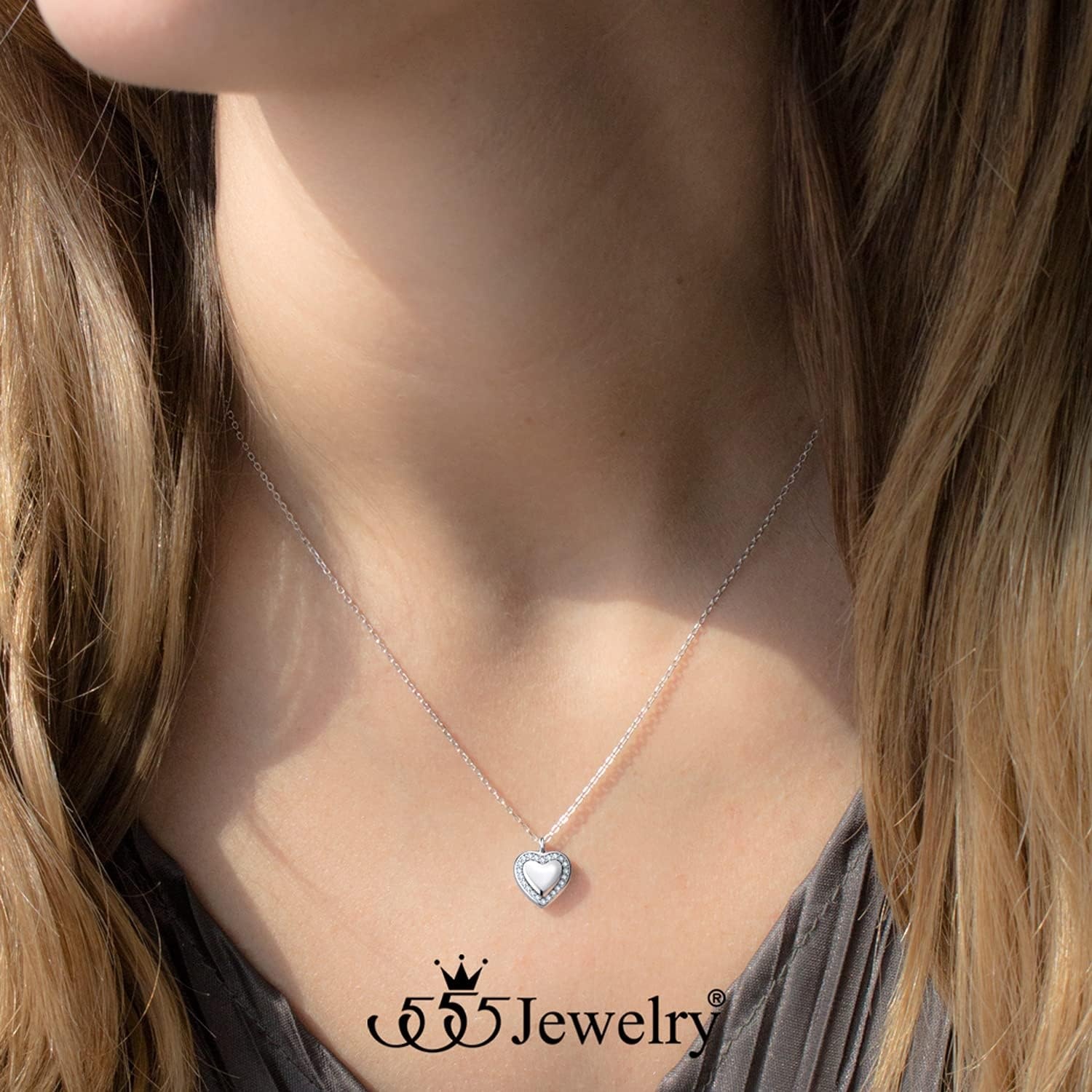 image:image555Jewelry Classy 925 Sterling Silver CZ Heart Necklace for Women amp GirlsSilver