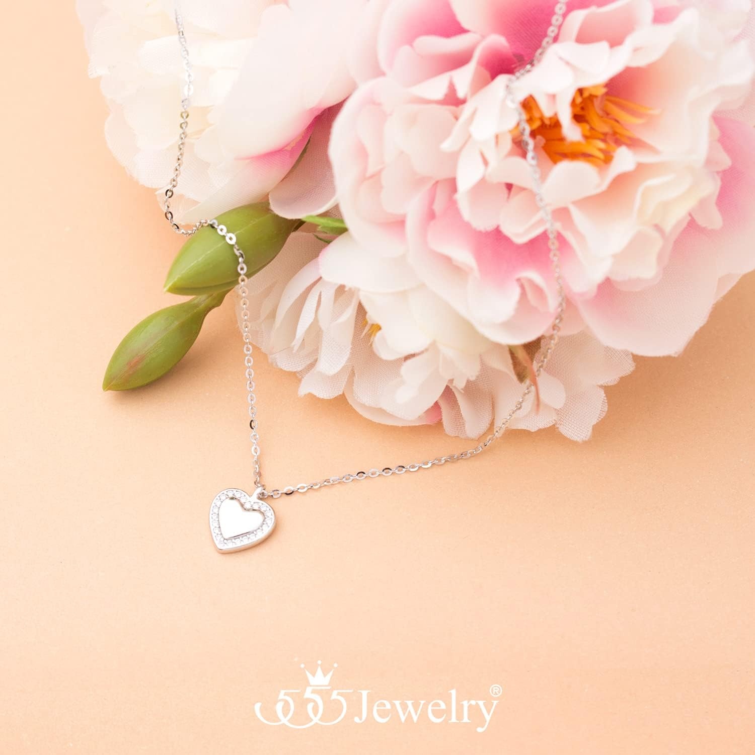 image:image555Jewelry Classy 925 Sterling Silver CZ Heart Necklace for Women amp GirlsSilver