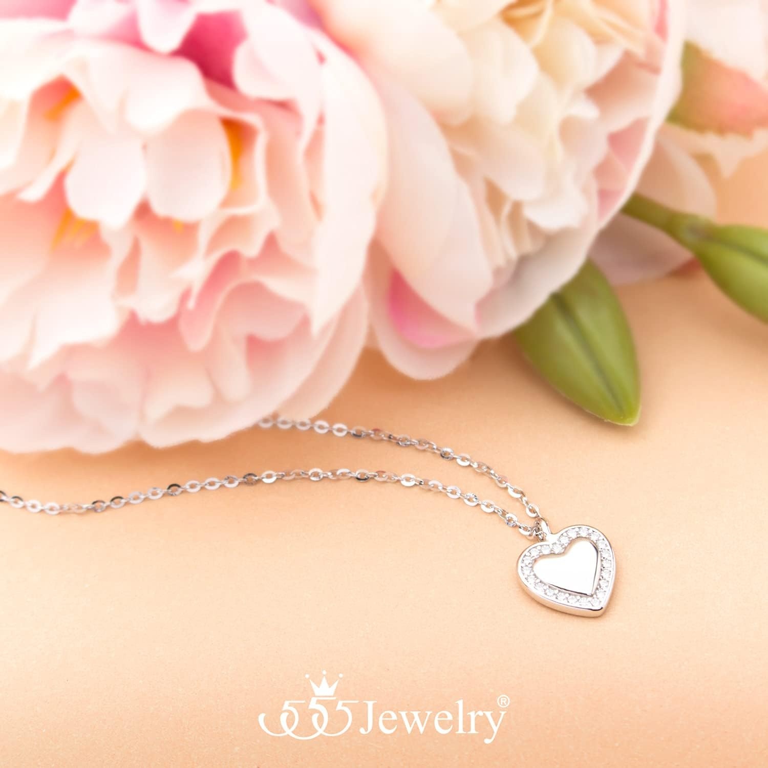 image:image555Jewelry Classy 925 Sterling Silver CZ Heart Necklace for Women amp GirlsSilver