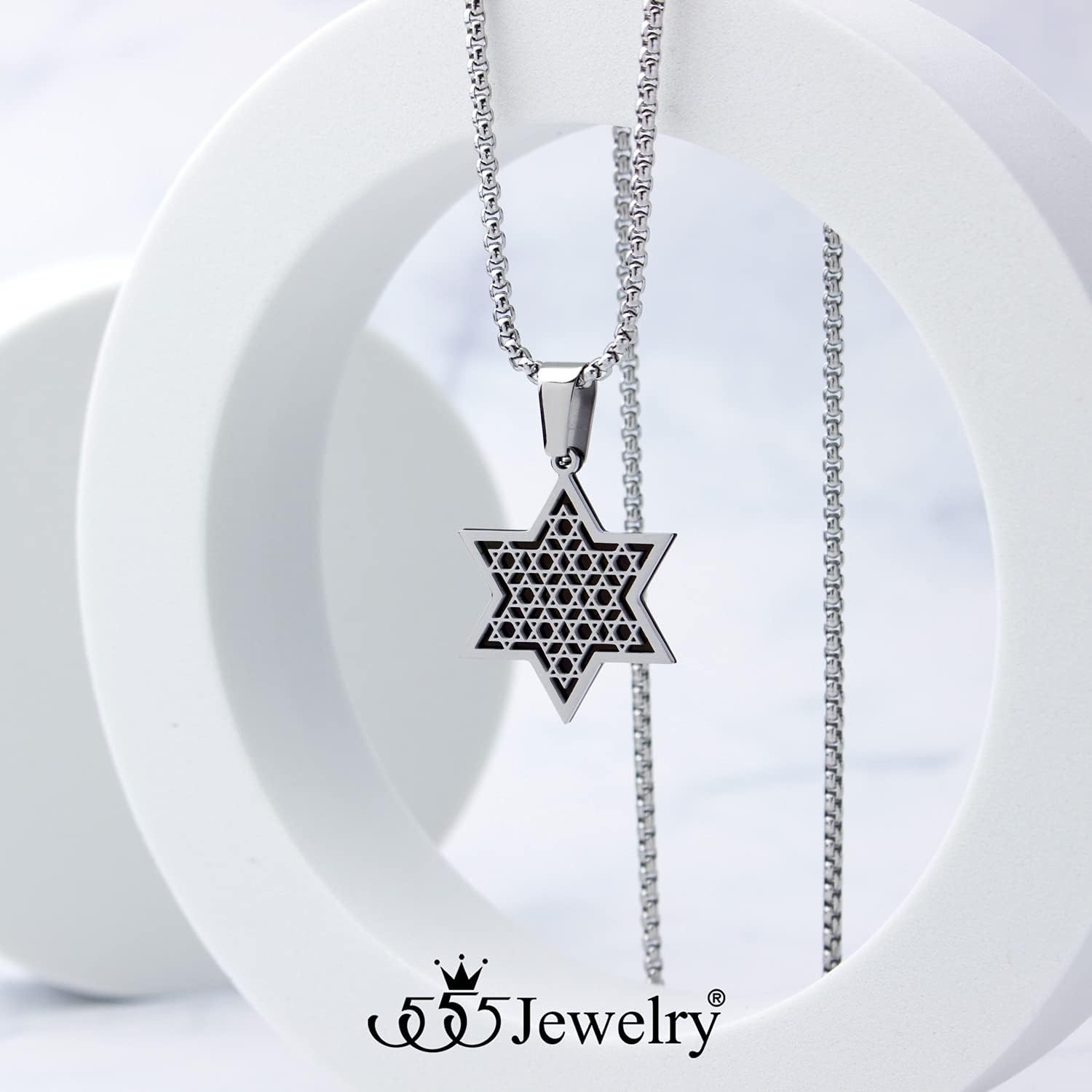 image:image555Jewelry Exclusive Unisex Stainless Steel Star of David Necklace 1624 Inch Box ChainSilver Black