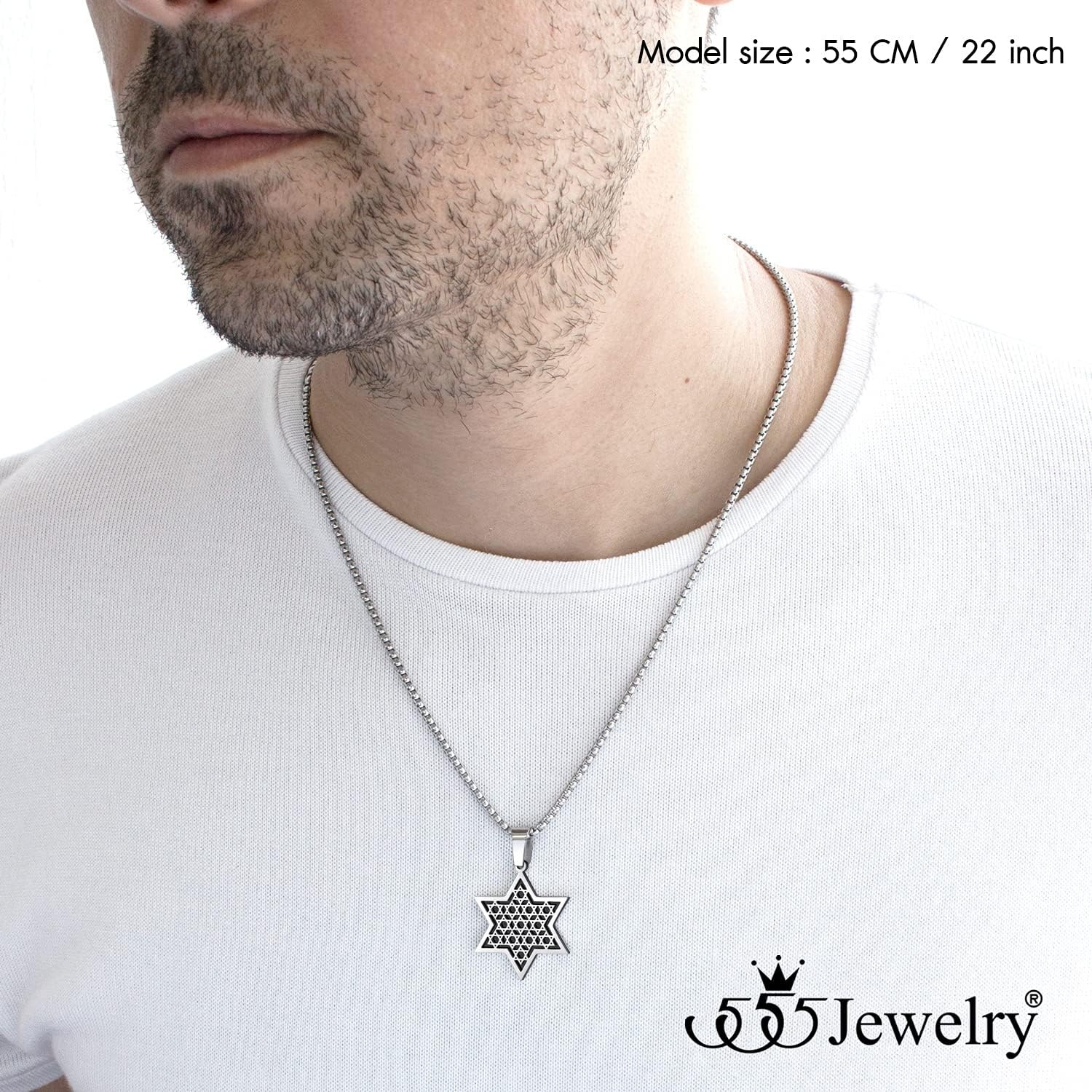 image:image555Jewelry Exclusive Unisex Stainless Steel Star of David Necklace 1624 Inch Box ChainSilver Black