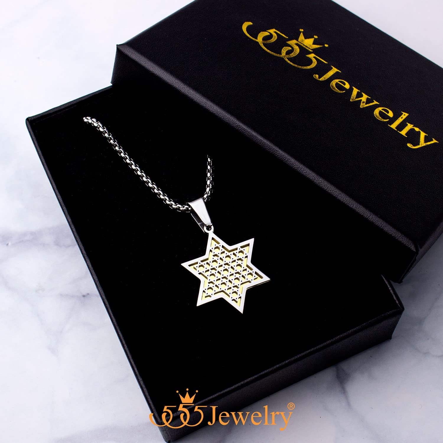 image:image555Jewelry Exclusive Unisex Stainless Steel Star of David Necklace 1624 Inch Box ChainSilver Gold