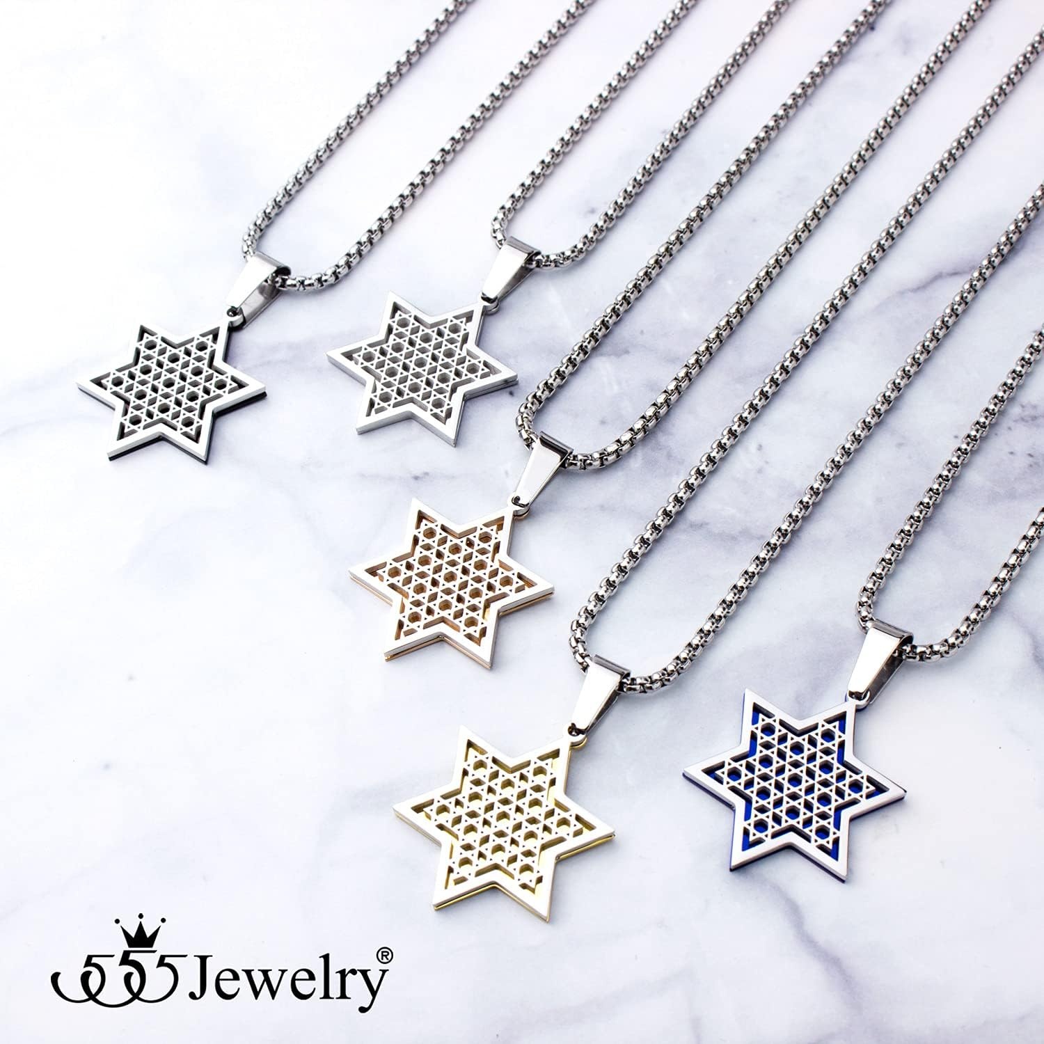 image:image555Jewelry Exclusive Unisex Stainless Steel Star of David Necklace 1624 Inch Box ChainSilver Gold