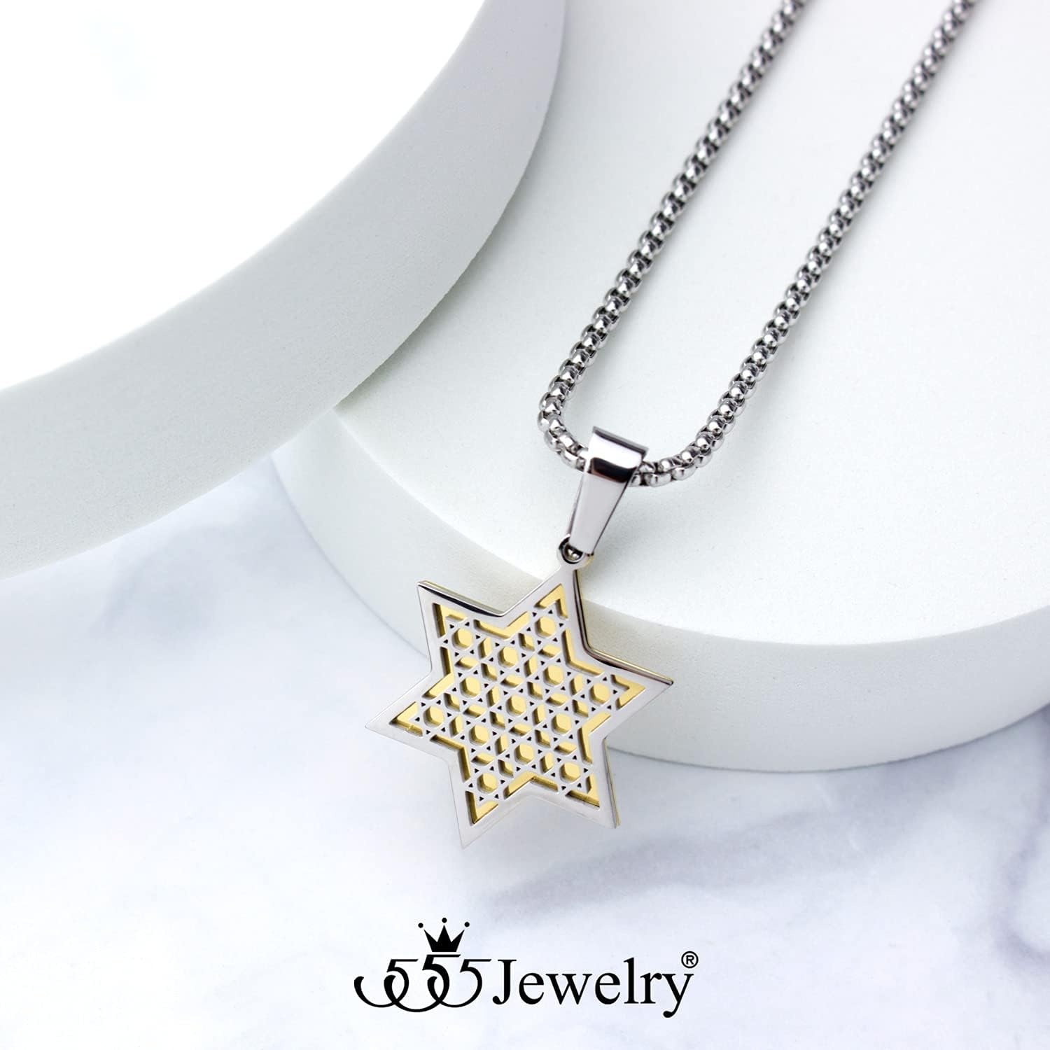 image:image555Jewelry Exclusive Unisex Stainless Steel Star of David Necklace 1624 Inch Box ChainSilver Gold