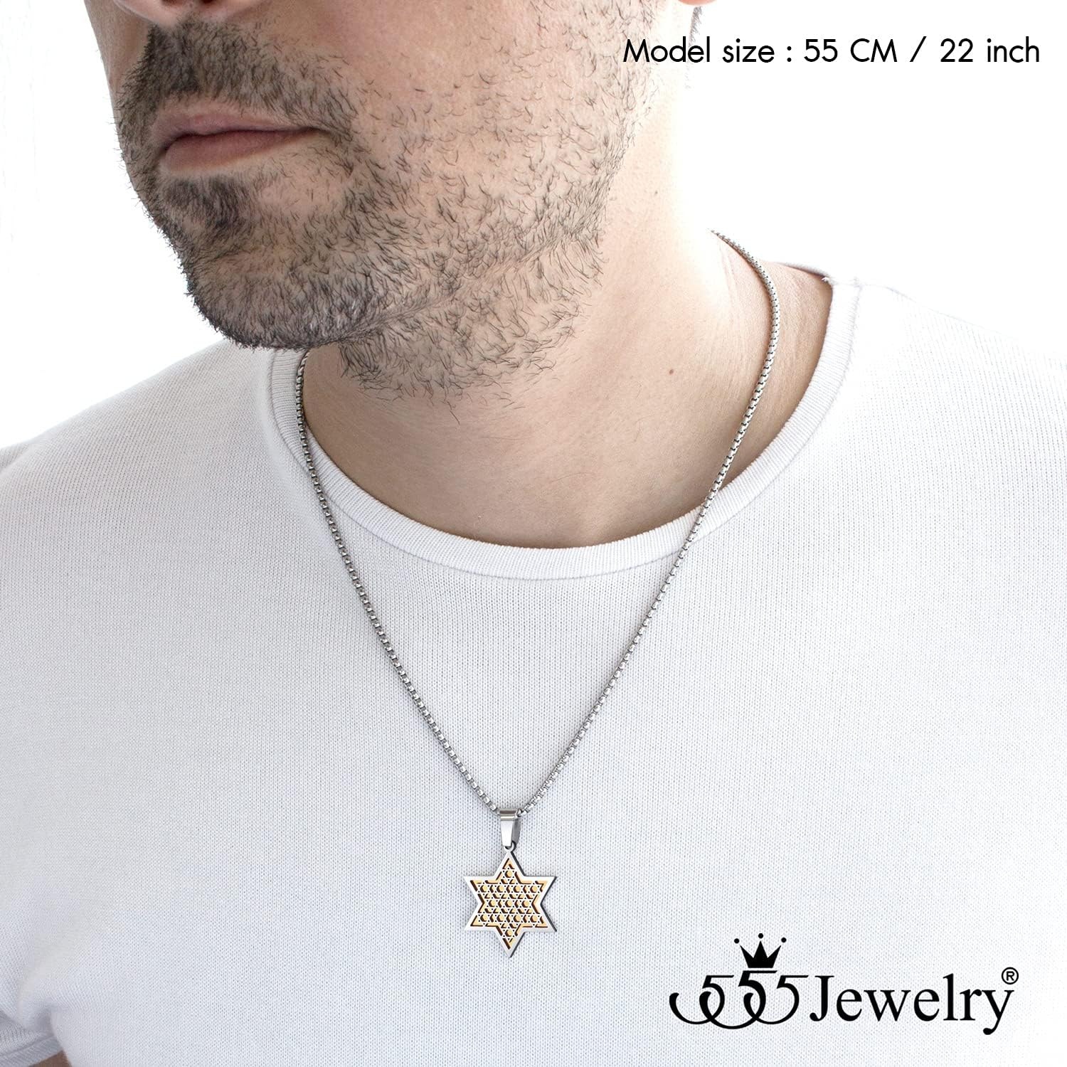 image:image555Jewelry Exclusive Unisex Stainless Steel Star of David Necklace 1624 Inch Box ChainSilver Rose Gold