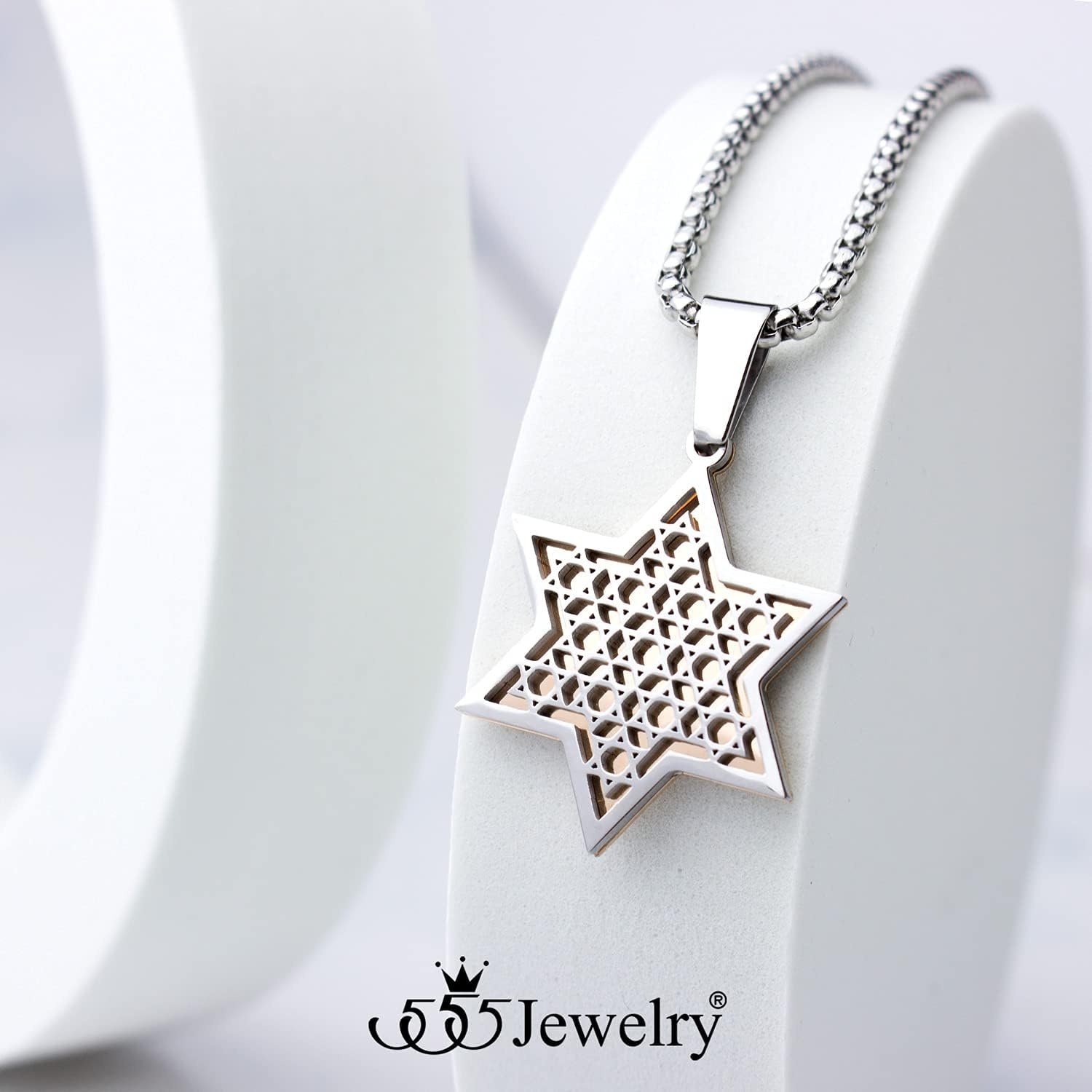 image:image555Jewelry Exclusive Unisex Stainless Steel Star of David Necklace 1624 Inch Box ChainSilver Rose Gold