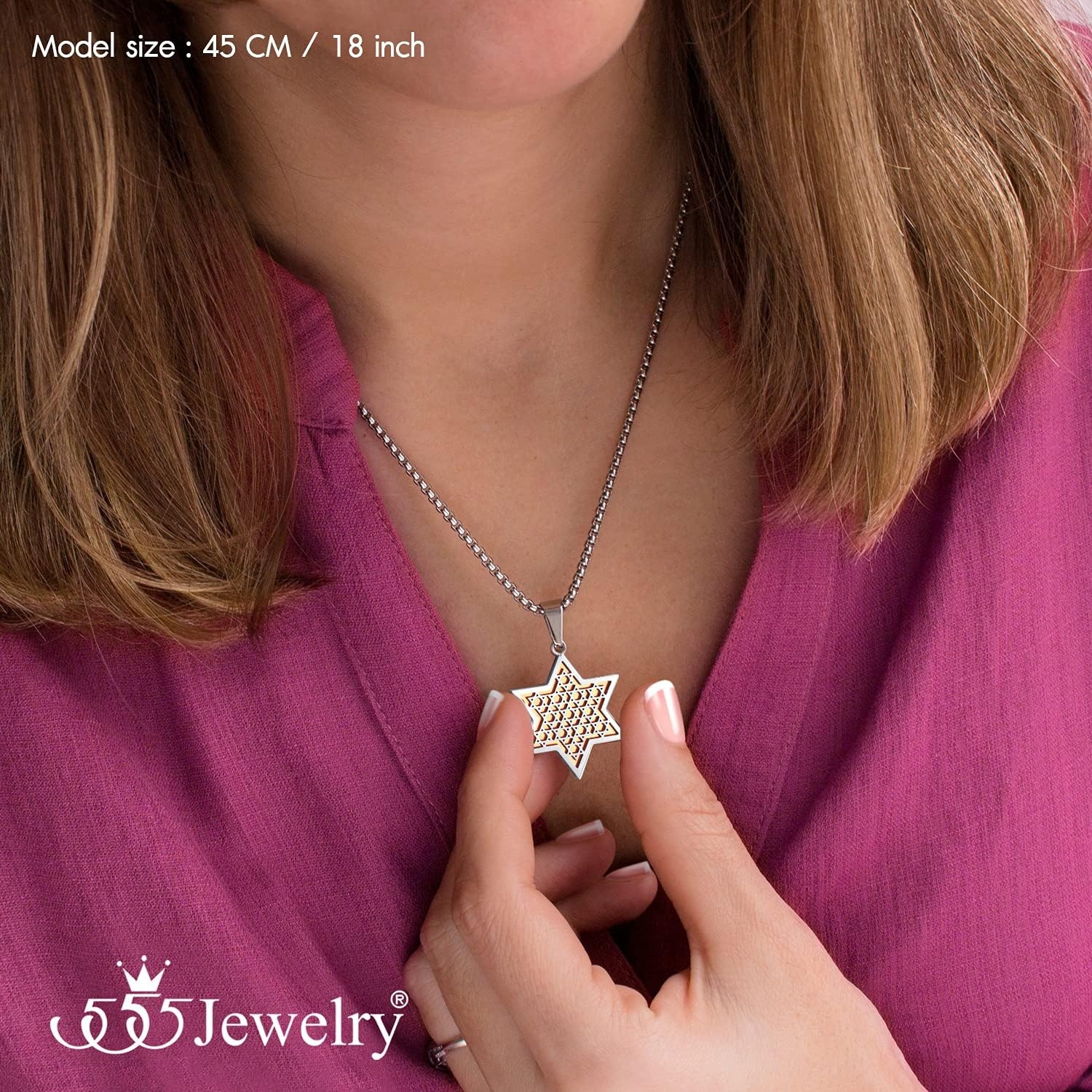 image:image555Jewelry Exclusive Unisex Stainless Steel Star of David Necklace 1624 Inch Box ChainSilver Rose Gold