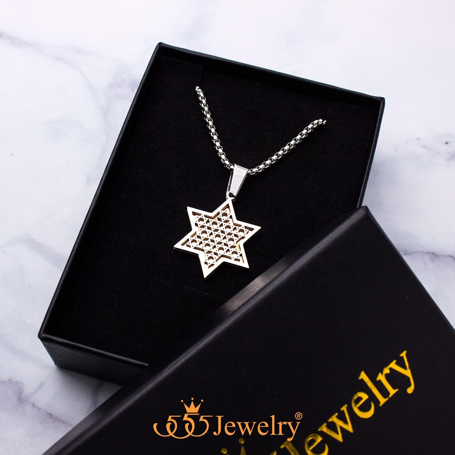 image:image555Jewelry Exclusive Unisex Stainless Steel Star of David Necklace 1624 Inch Box ChainSilver Rose Gold