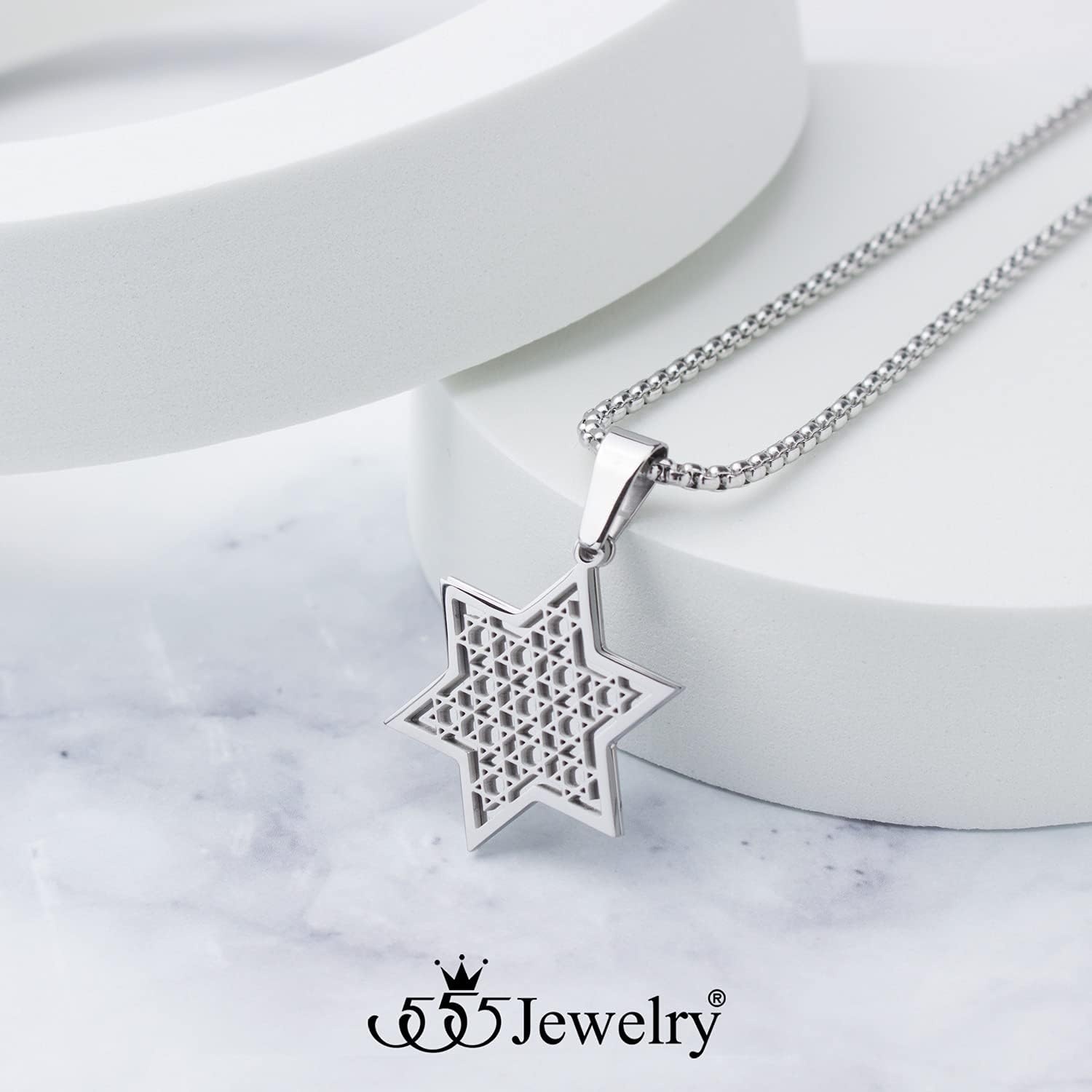 image:image555Jewelry Exclusive Unisex Stainless Steel Star of David Necklace 1624 Inch Box ChainSilver