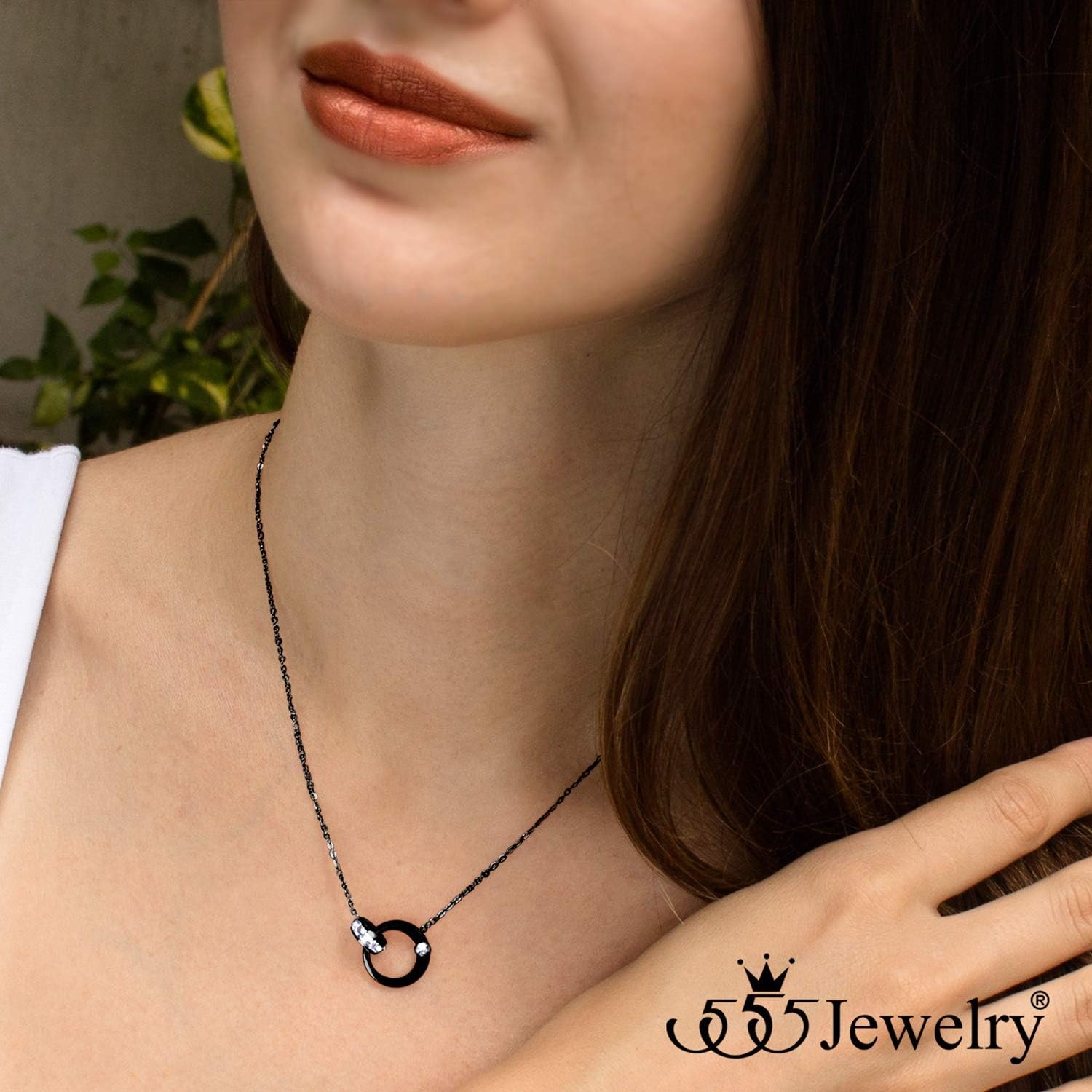 image:image555Jewelry Hypoallergenic Stainless Steel Interlocking Rings Necklace Pendant for WomenBlack