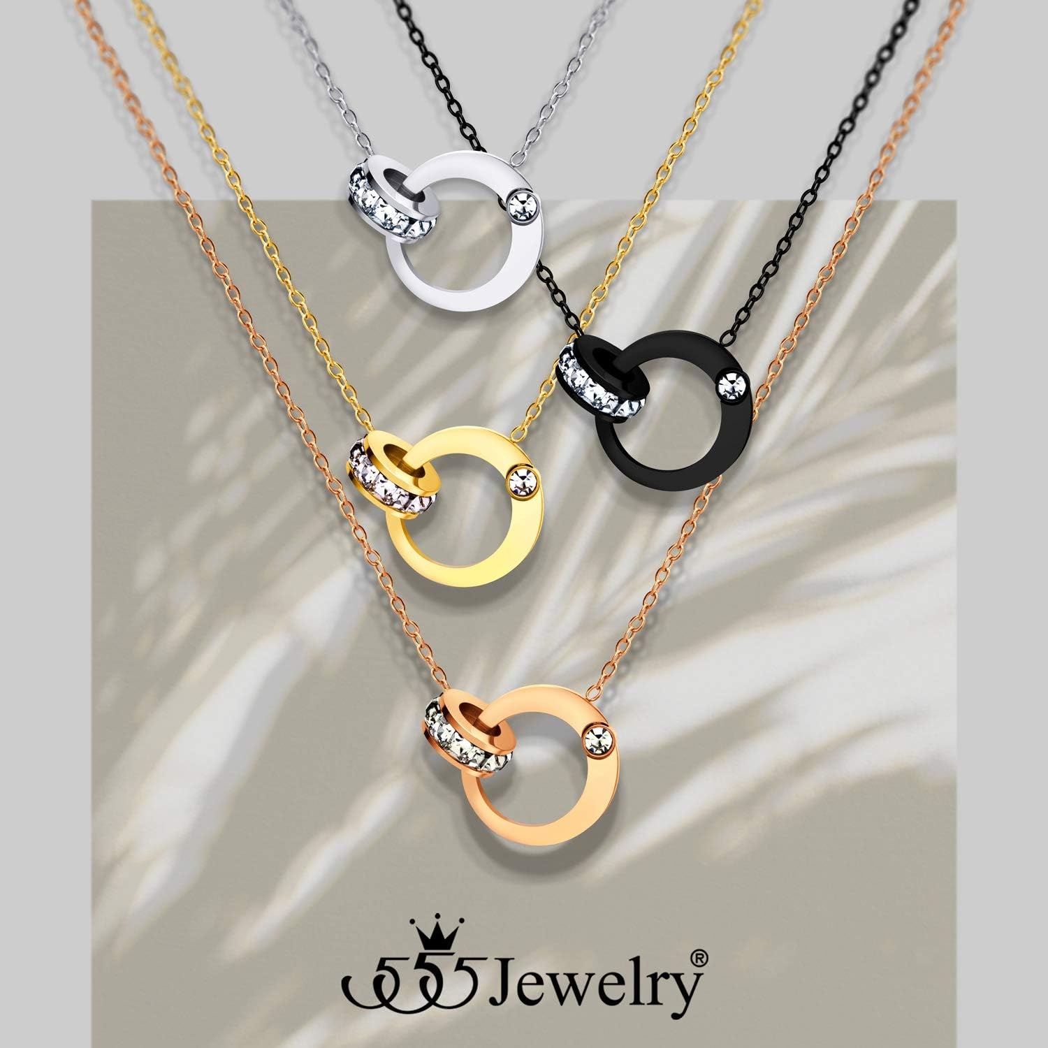 image:image555Jewelry Hypoallergenic Stainless Steel Interlocking Rings Necklace Pendant for WomenBlack