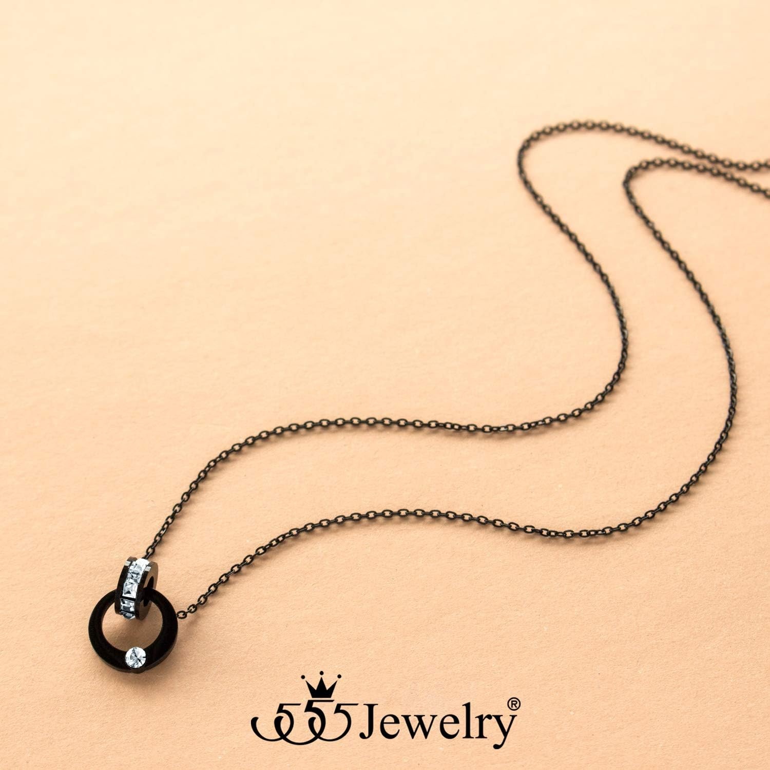 image:image555Jewelry Hypoallergenic Stainless Steel Interlocking Rings Necklace Pendant for WomenBlack