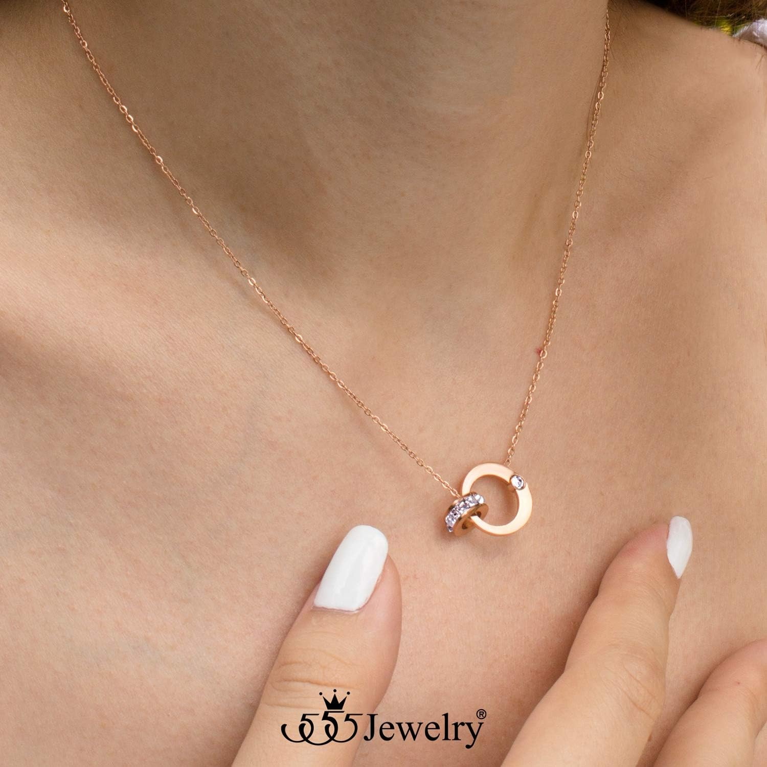 image:image555Jewelry Hypoallergenic Stainless Steel Interlocking Rings Necklace Pendant for WomenRose Gold