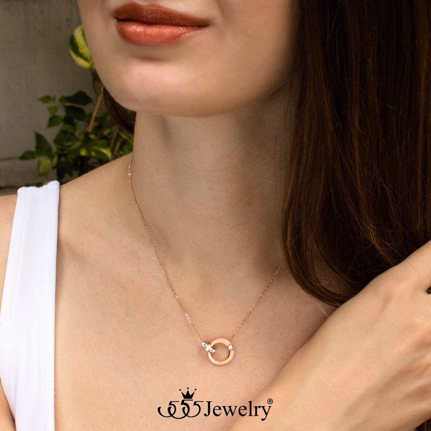 image:image555Jewelry Hypoallergenic Stainless Steel Interlocking Rings Necklace Pendant for WomenRose Gold