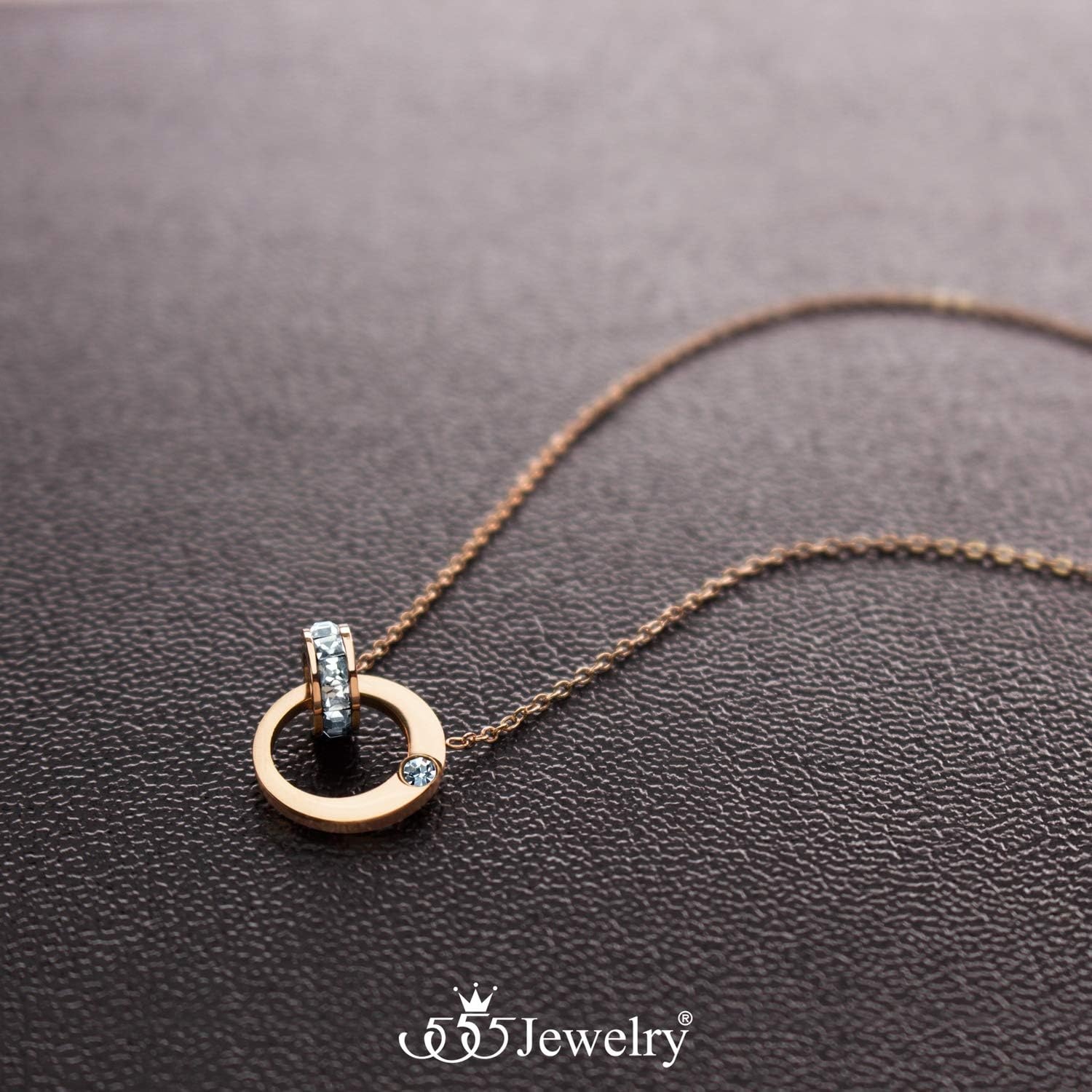 image:image555Jewelry Hypoallergenic Stainless Steel Interlocking Rings Necklace Pendant for WomenRose Gold