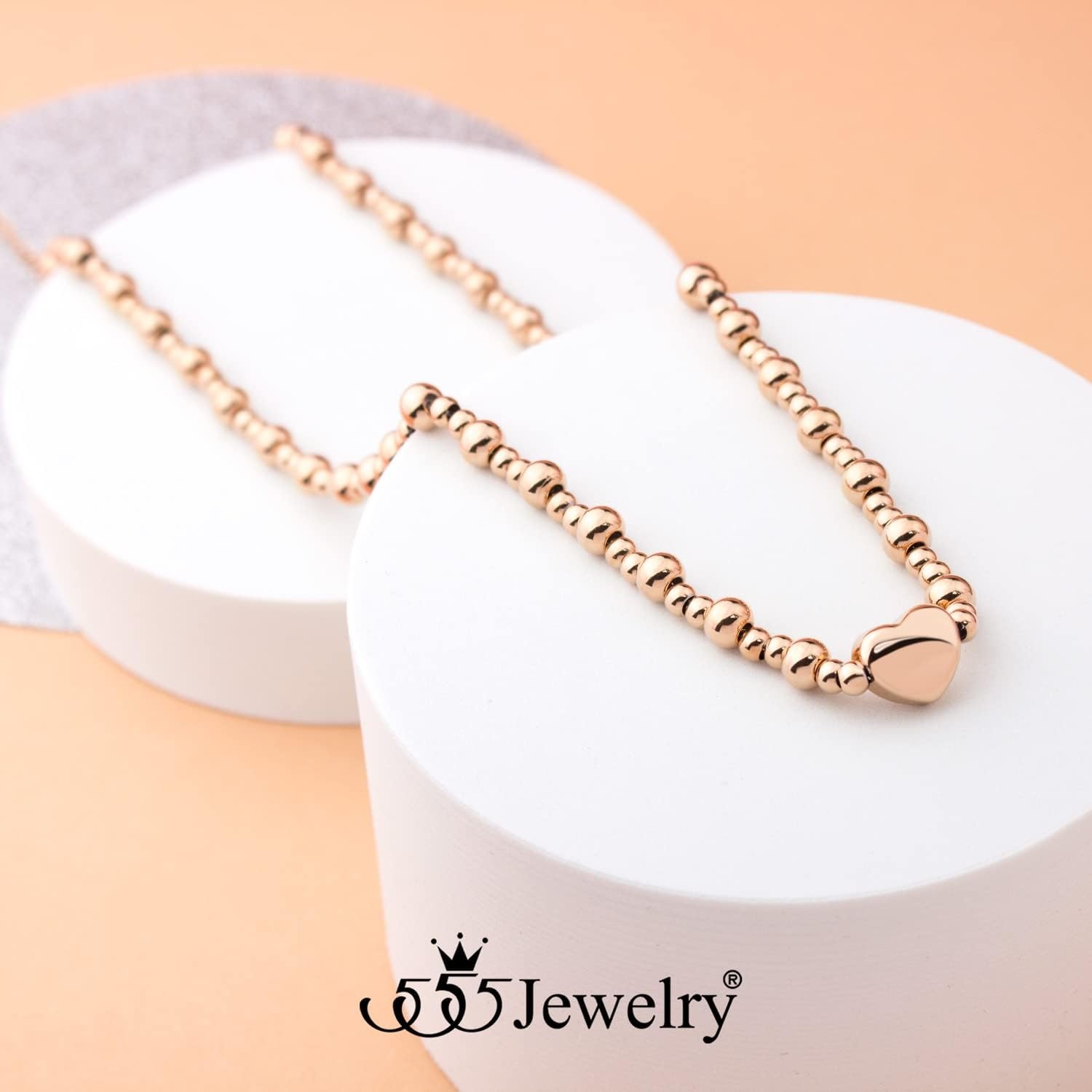 image:image555Jewelry Stainless Steel Ball Beaded Heart Necklace for Women amp LadiesRose Gold