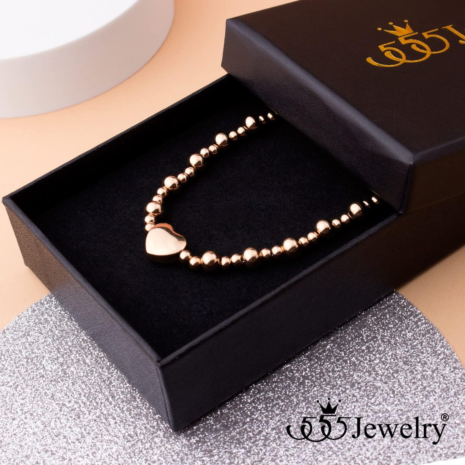 image:image555Jewelry Stainless Steel Ball Beaded Heart Necklace for Women amp LadiesRose Gold
