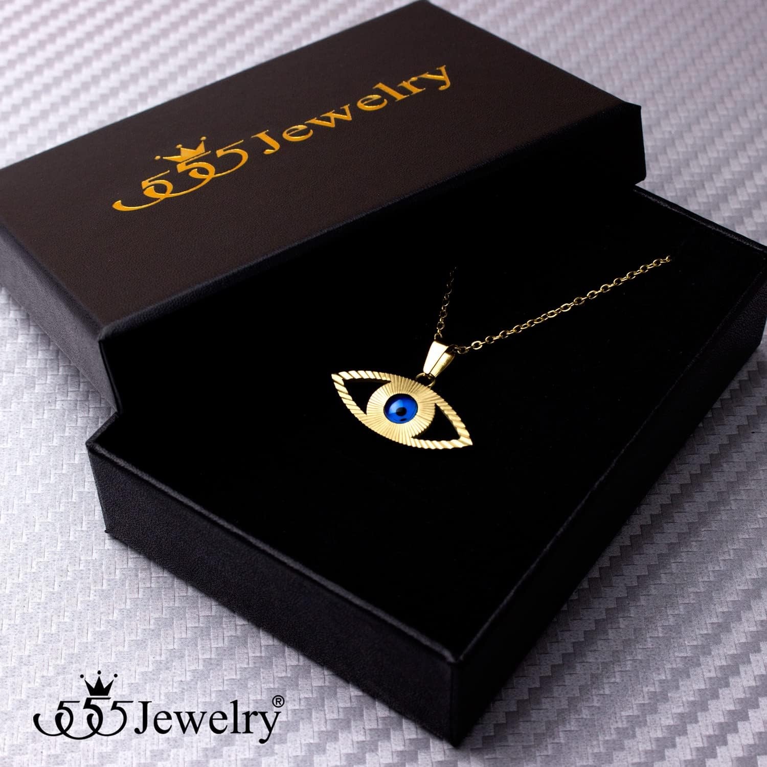 image:image555Jewelry Stainless Steel Blue CZ Evil Eye Necklace Pendant 1820 ChainGold