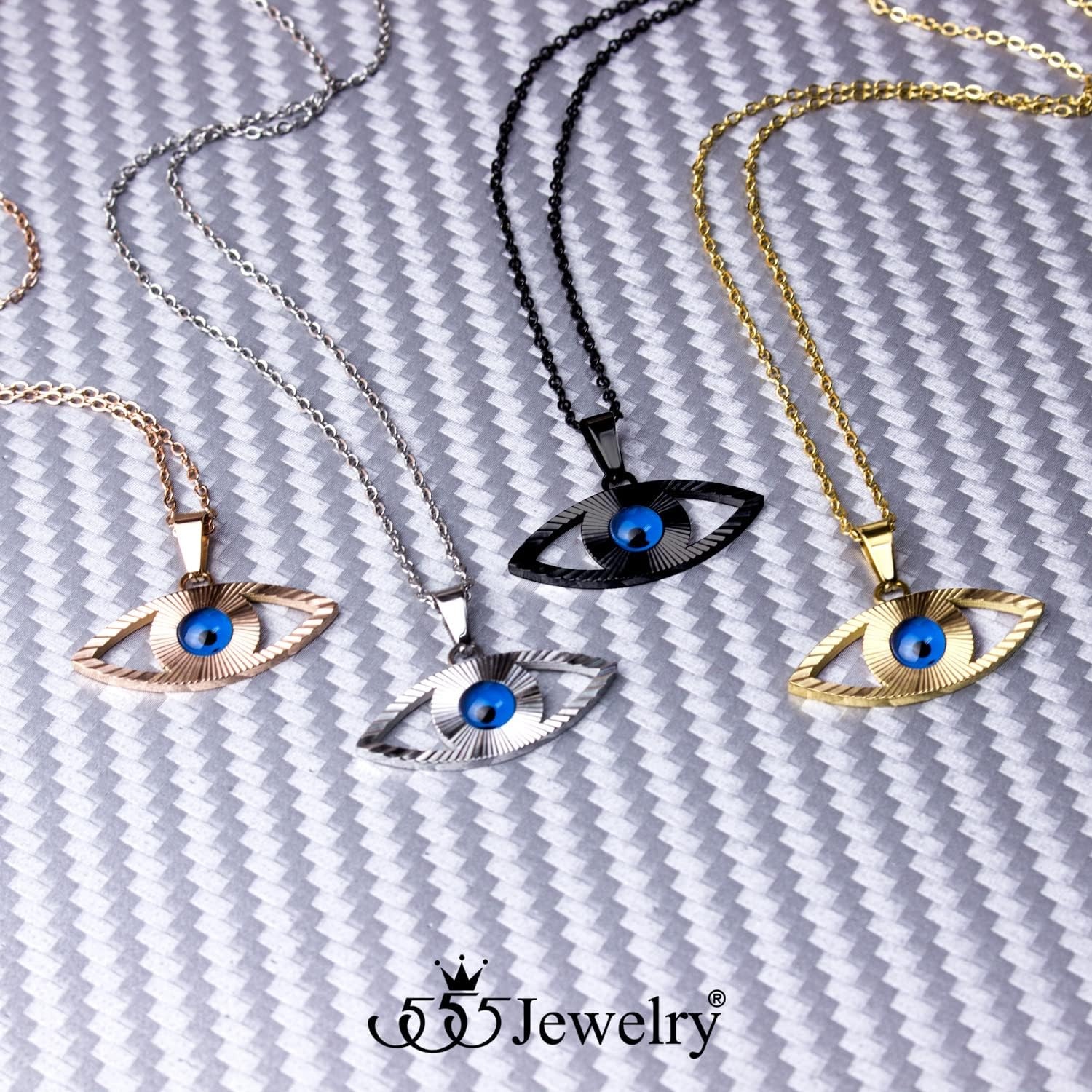 image:image555Jewelry Stainless Steel Blue CZ Evil Eye Necklace Pendant 1820 ChainGold