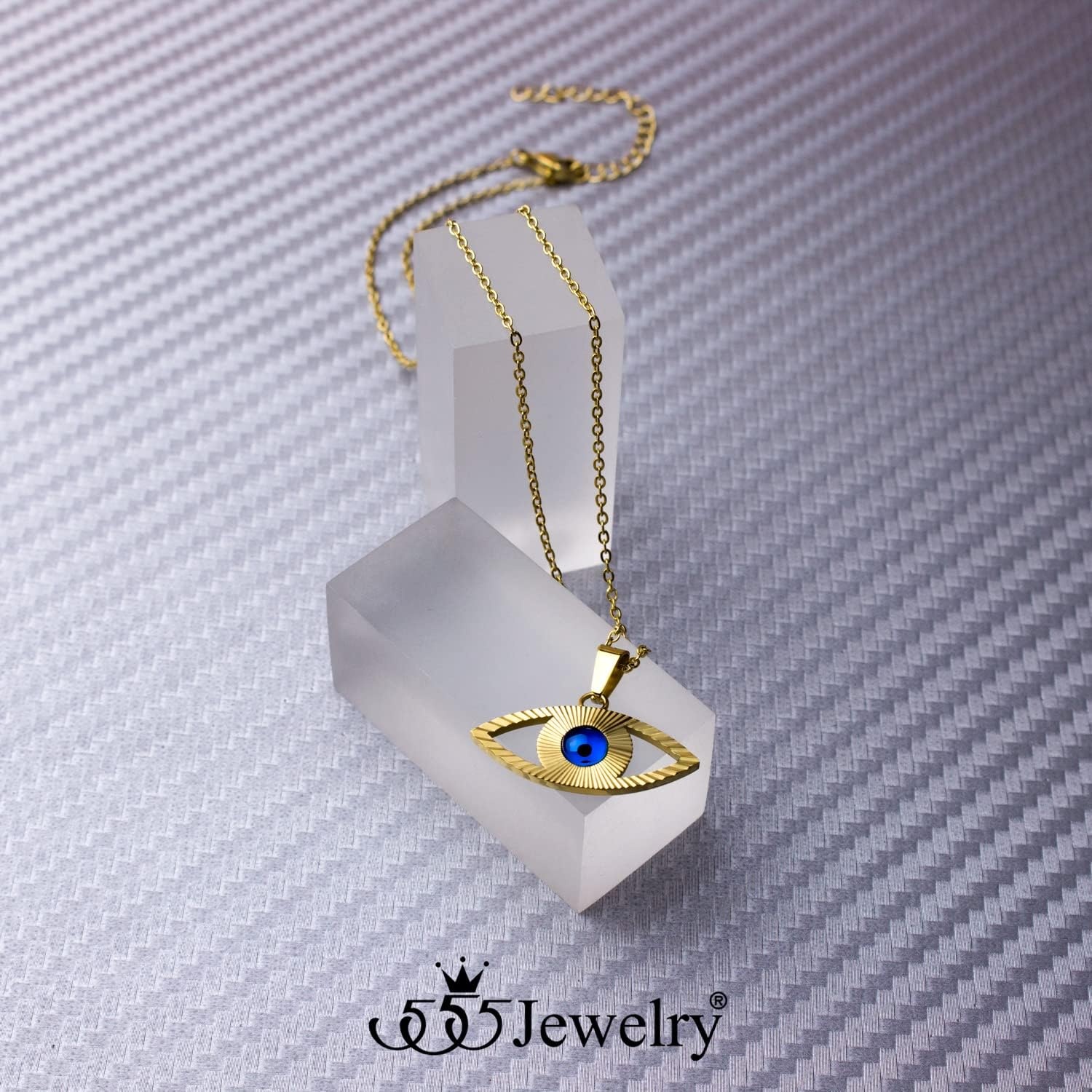 image:image555Jewelry Stainless Steel Blue CZ Evil Eye Necklace Pendant 1820 ChainGold