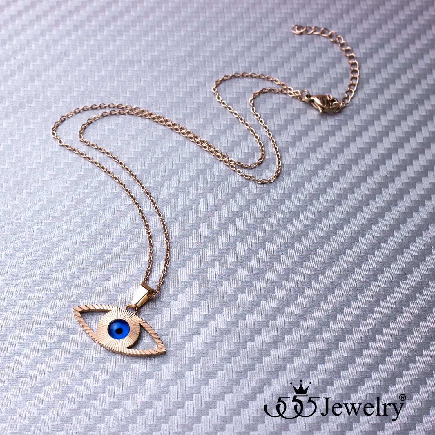 image:image555Jewelry Stainless Steel Blue CZ Evil Eye Necklace Pendant 1820 ChainRose Gold