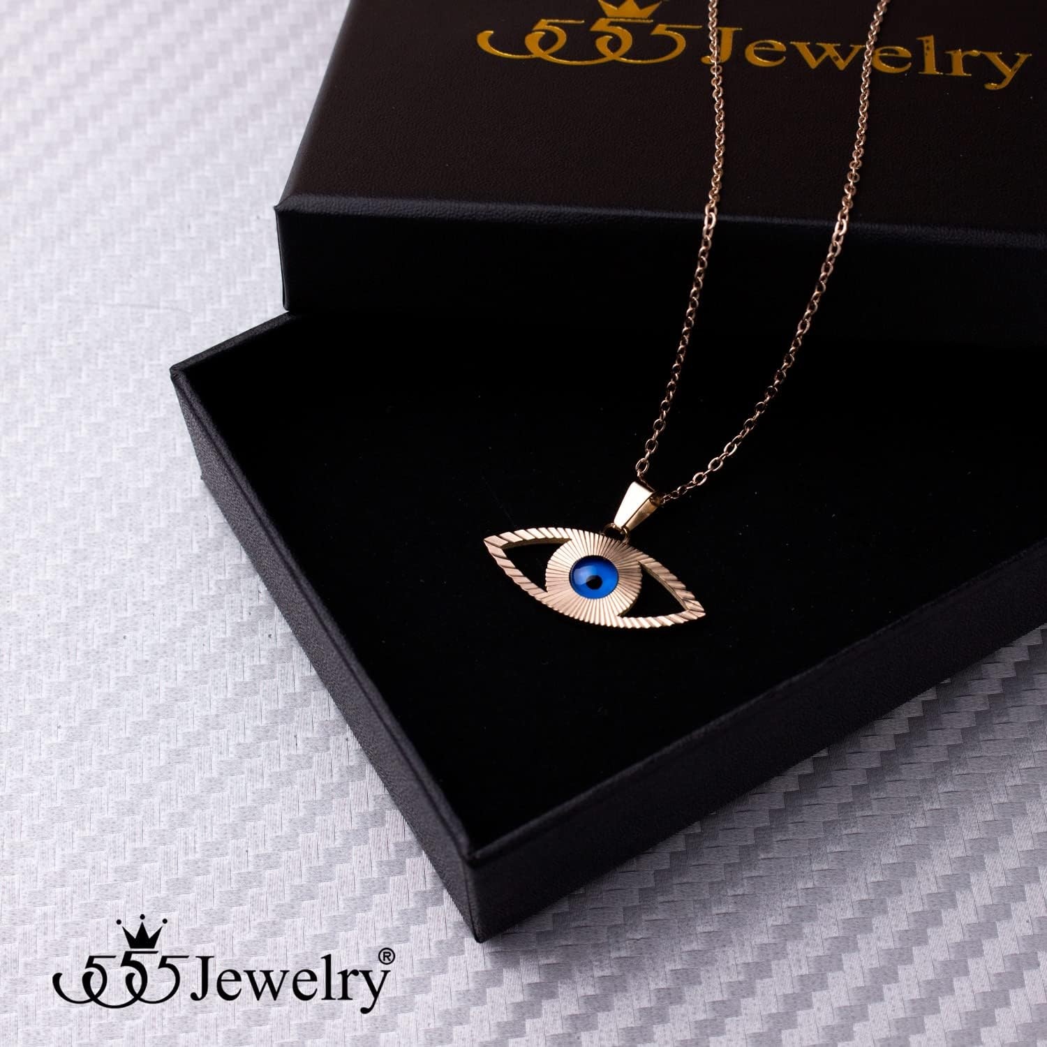 image:image555Jewelry Stainless Steel Blue CZ Evil Eye Necklace Pendant 1820 ChainRose Gold
