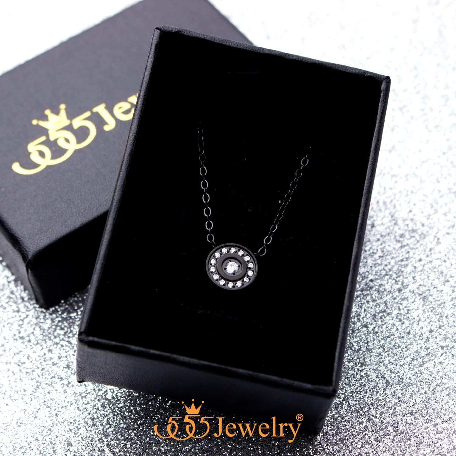 image:image555Jewelry Stainless Steel Dainty Round Button Disc CZ Necklace for Women amp LadiesBlack
