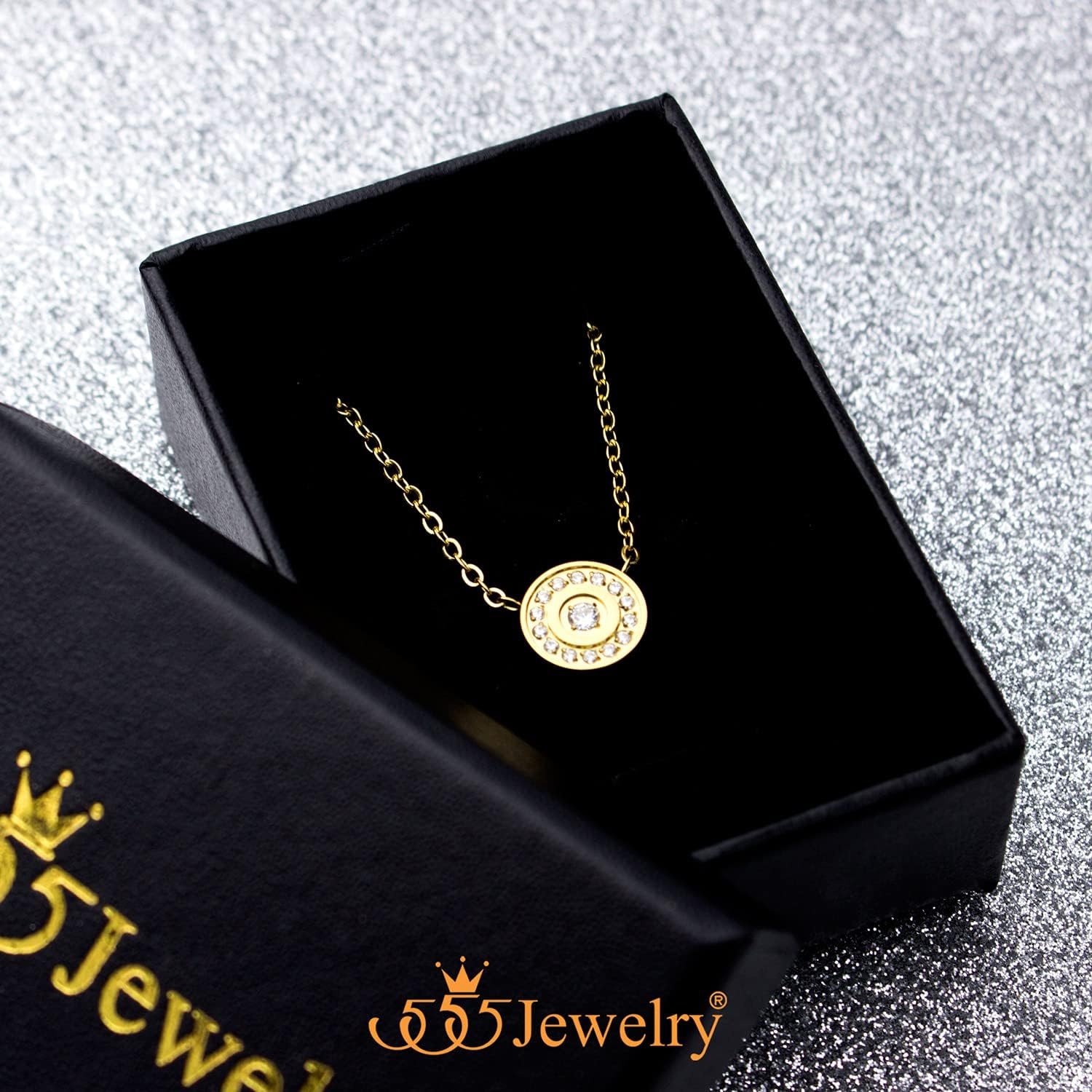 image:image555Jewelry Stainless Steel Dainty Round Button Disc CZ Necklace for Women amp LadiesGold