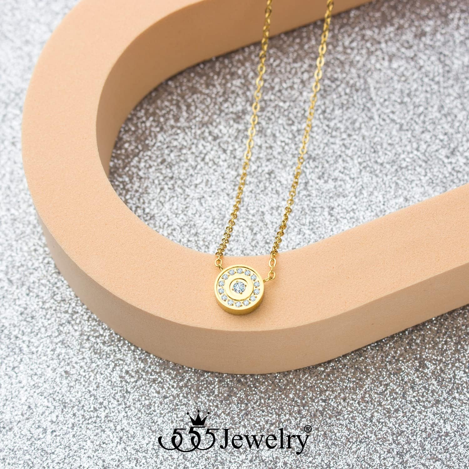 image:image555Jewelry Stainless Steel Dainty Round Button Disc CZ Necklace for Women amp LadiesGold