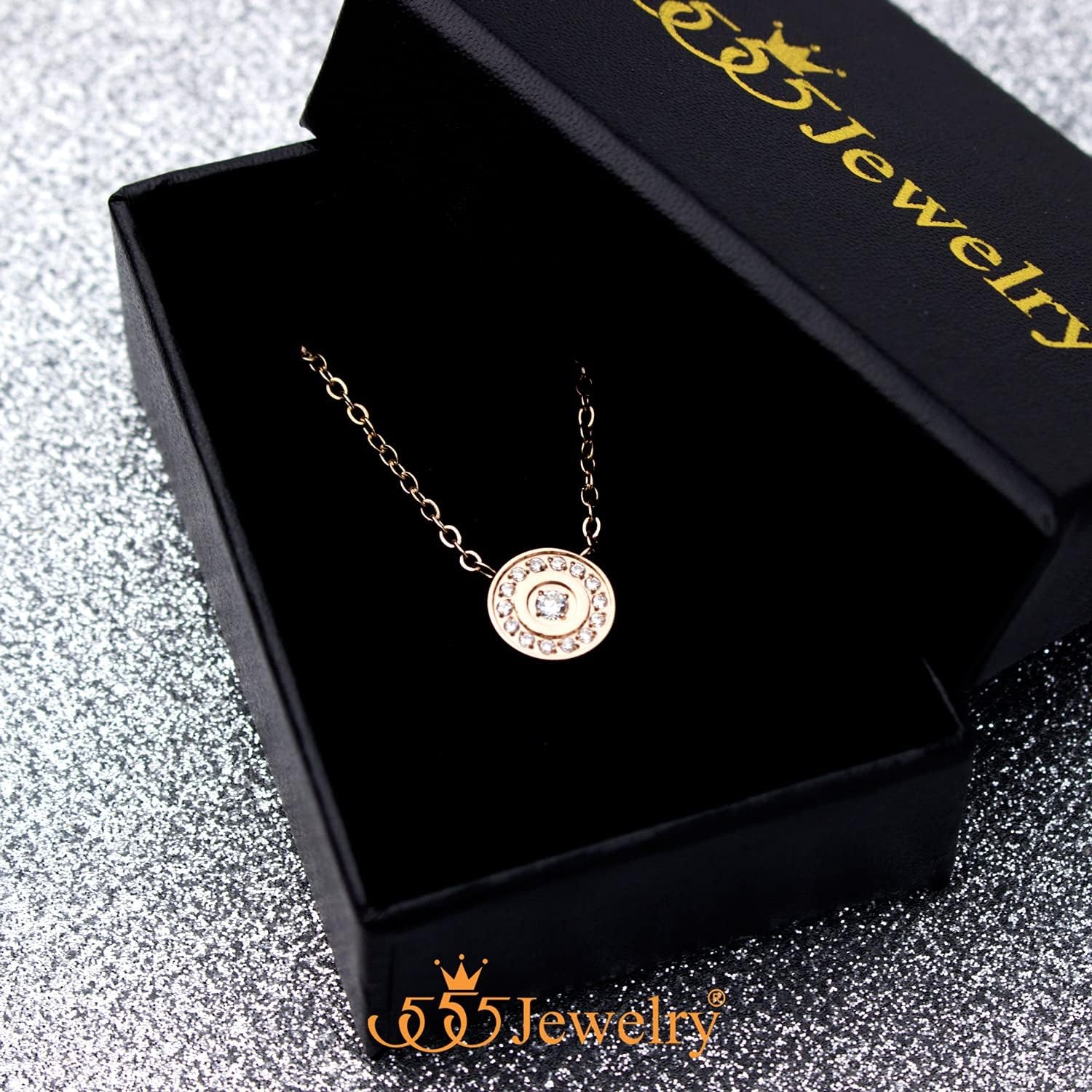 image:image555Jewelry Stainless Steel Dainty Round Button Disc CZ Necklace for Women amp LadiesRose Gold