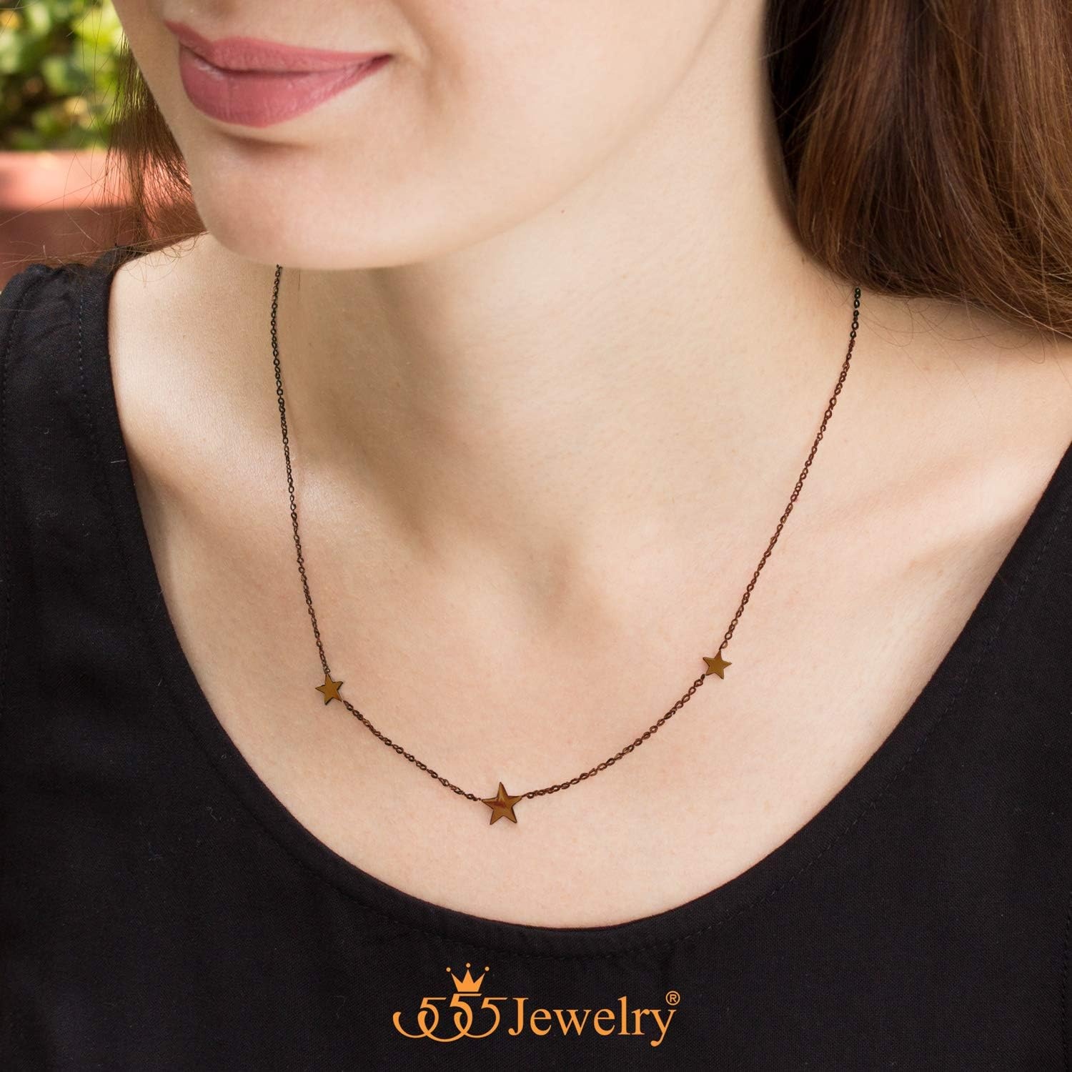 image:image555Jewelry Stainless Steel Dainty Tri Star Necklace Pendant for Women amp LadiesCoffee