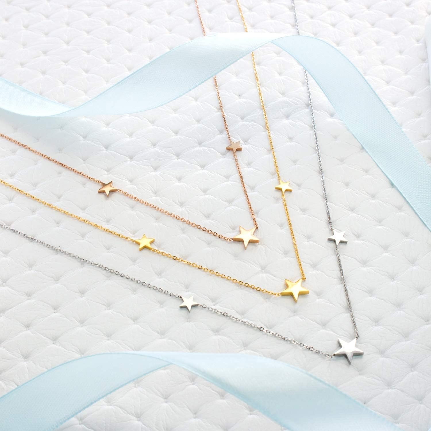 image:image555Jewelry Stainless Steel Dainty Tri Star Necklace Pendant for Women amp LadiesGold