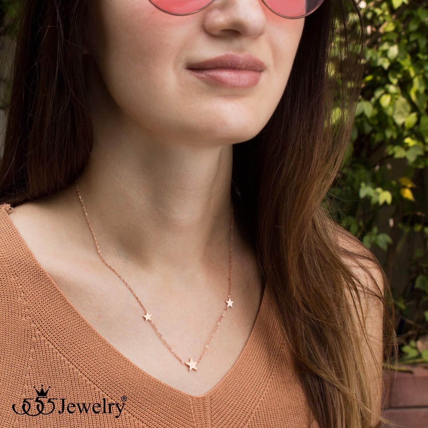 image:image555Jewelry Stainless Steel Dainty Tri Star Necklace Pendant for Women amp LadiesRose Gold