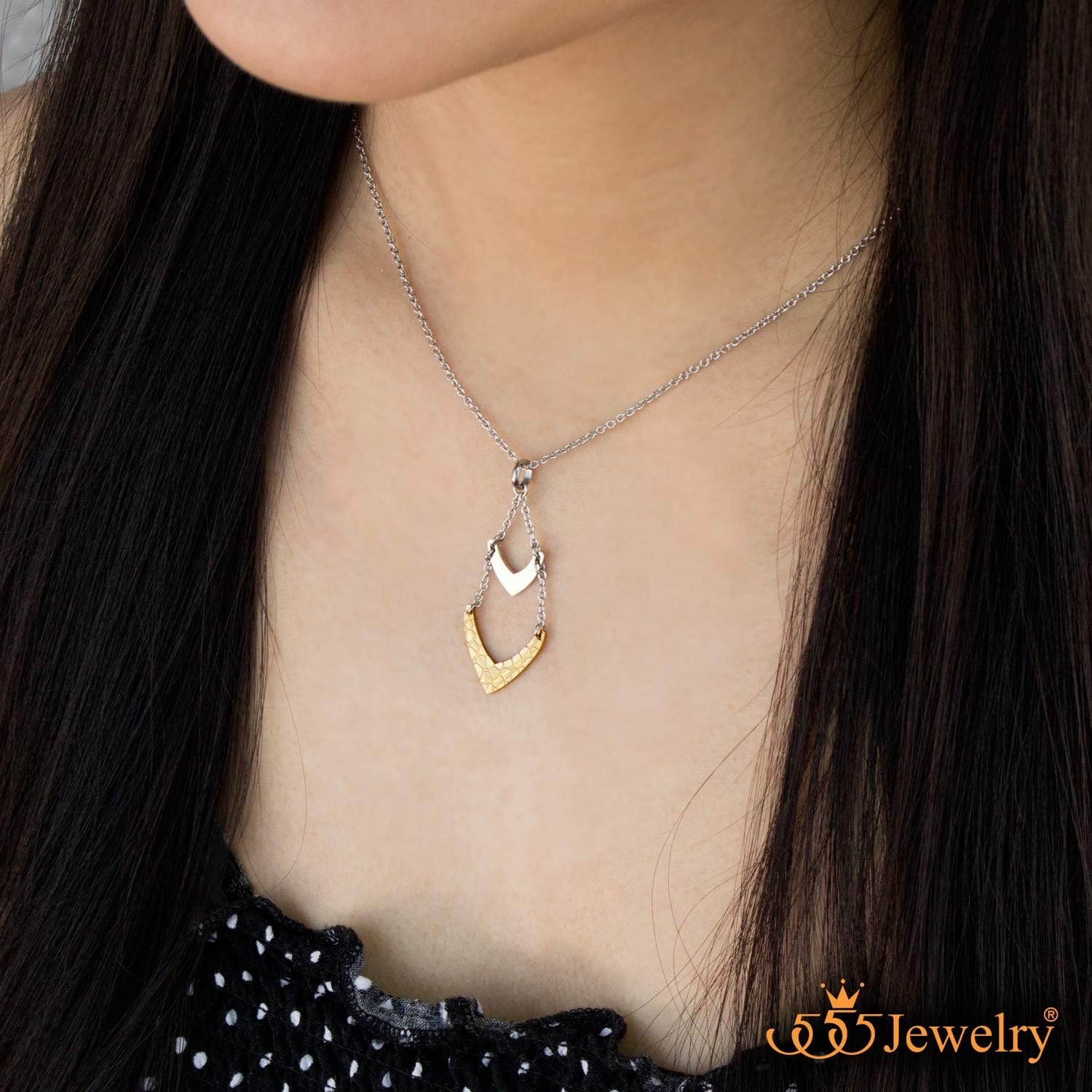 image:image555Jewelry Stainless Steel Dangle Statement Chevron Necklace for Women amp LadiesSilver Gold