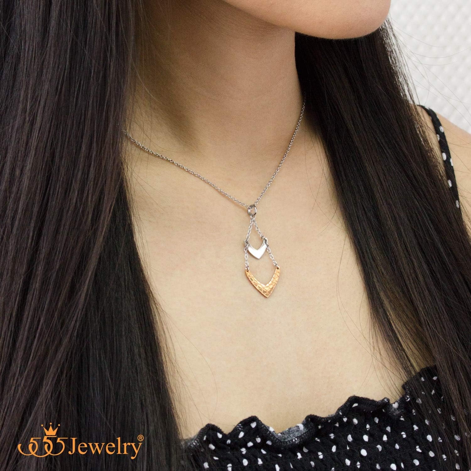 image:image555Jewelry Stainless Steel Dangle Statement Chevron Necklace for Women amp LadiesSilver Rose Gold