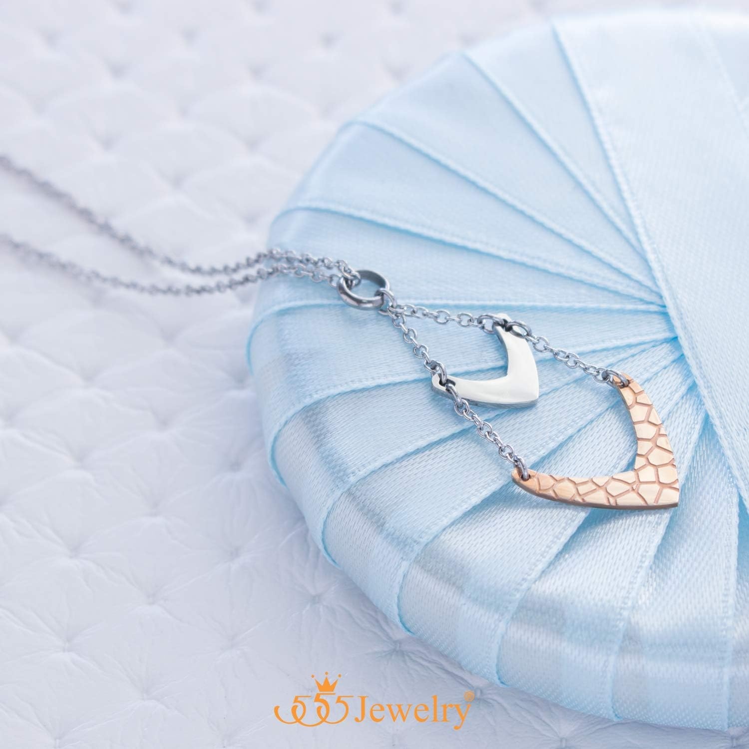 image:image555Jewelry Stainless Steel Dangle Statement Chevron Necklace for Women amp LadiesSilver Rose Gold