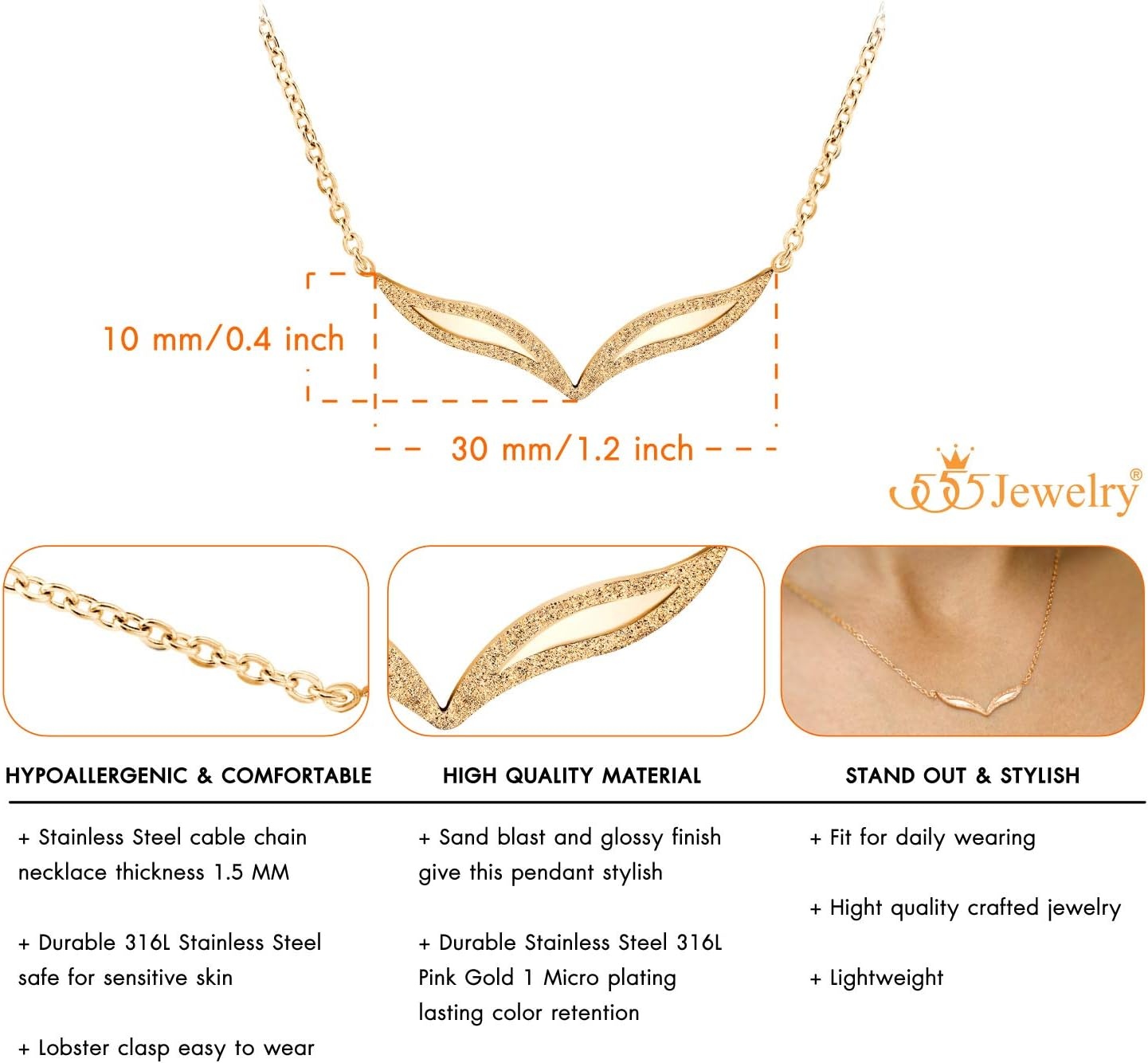 image:image555Jewelry Stainless Steel Extendable Sparkly Cat Eyes Necklace for Women amp LadiesRose Gold