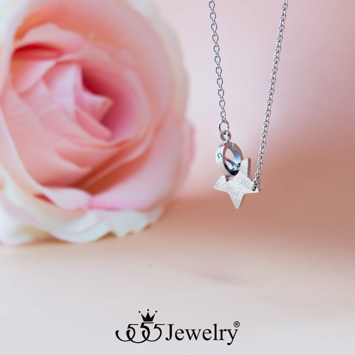 image:image555Jewelry Stainless Steel Interlocking CZ Ring amp Star Necklace Pendant for Women amp LadiesSilver